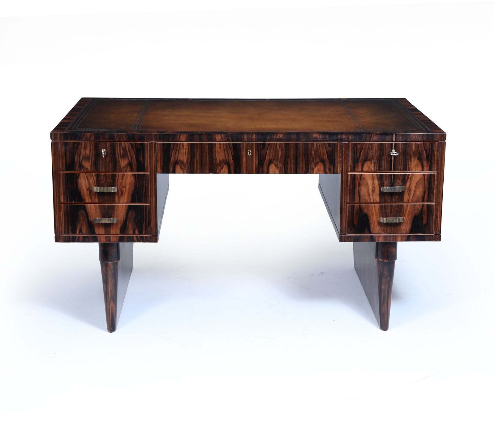 Italian Art Deco Macassar Ebony Desk With Leather Top C1950 photo for sale