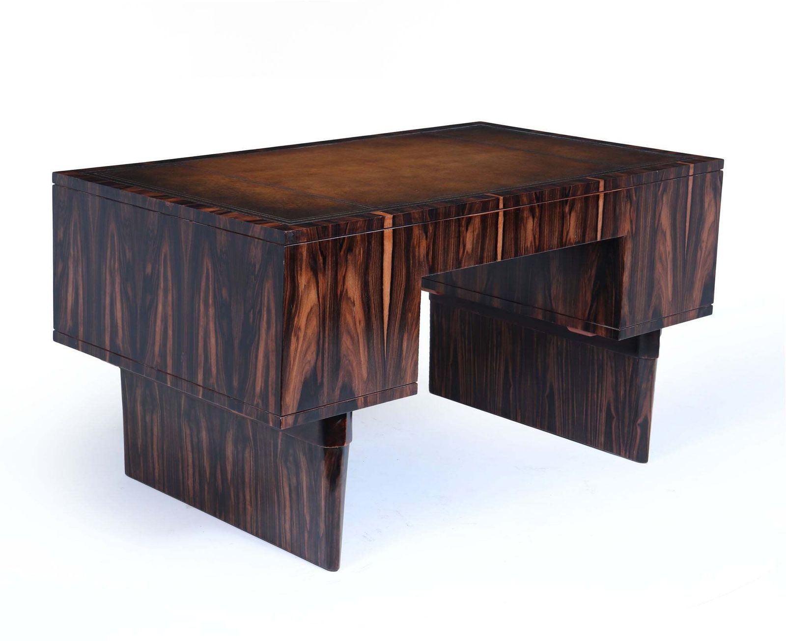 Italian Art Deco Macassar Ebony Desk With Leather Top C1950 photo Furniture