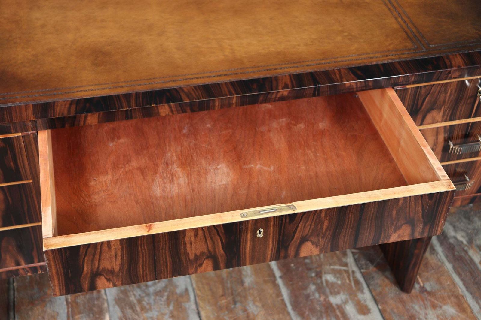 photo furniture Italian Art Deco Macassar Ebony Desk With Leather Top C1950