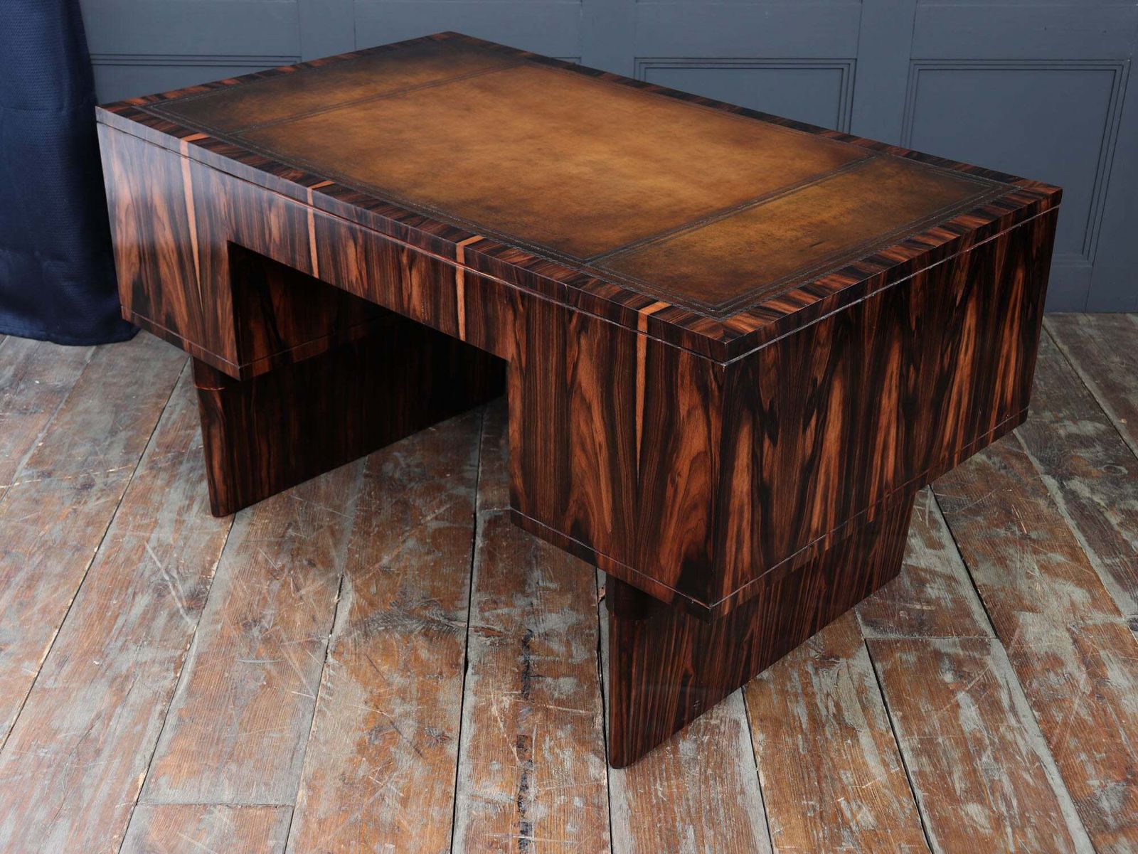 photo buy Italian Art Deco Macassar Ebony Desk With Leather Top C1950