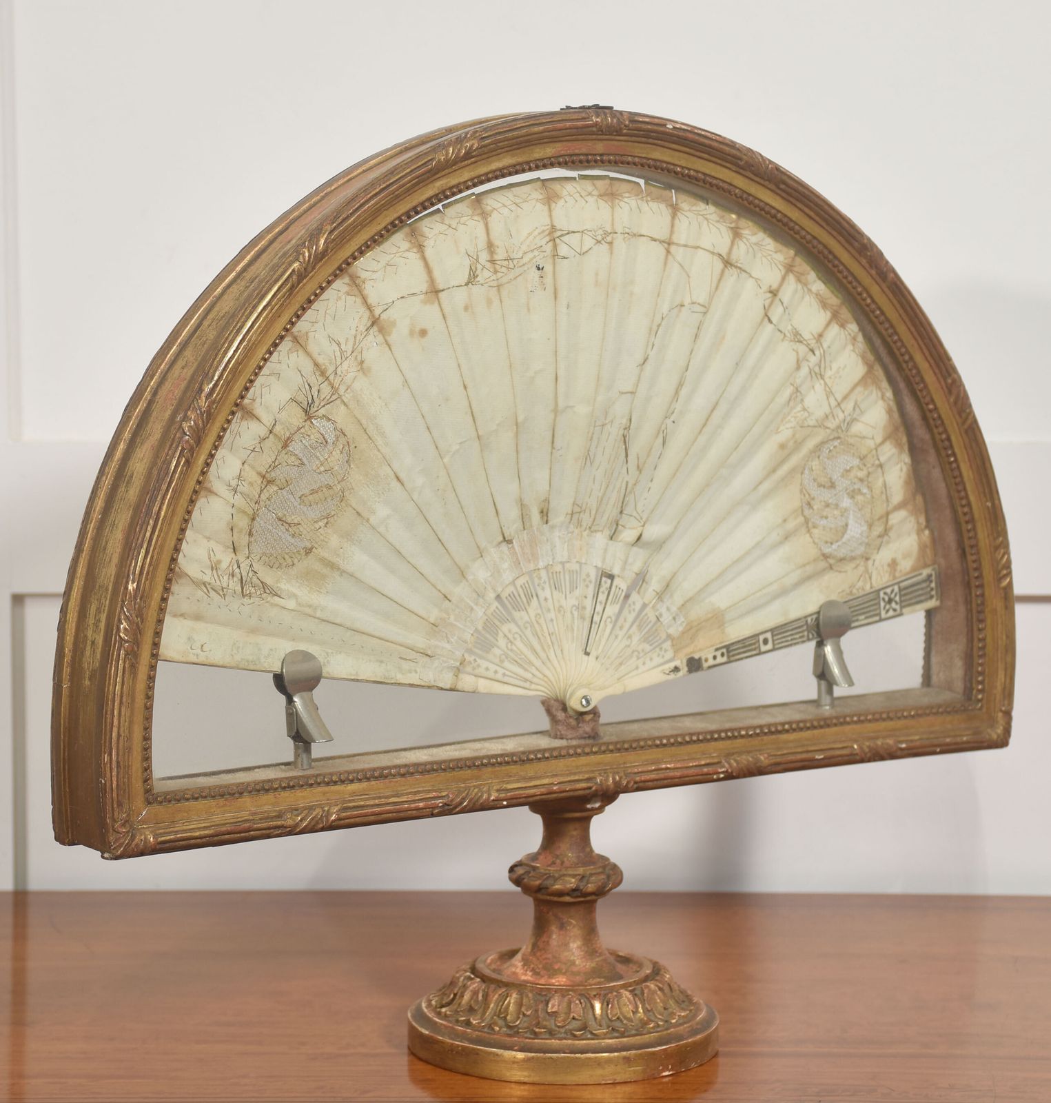 Gilt Wood Framed Decorative Fan With Pastoral Musical Scene photo for sale