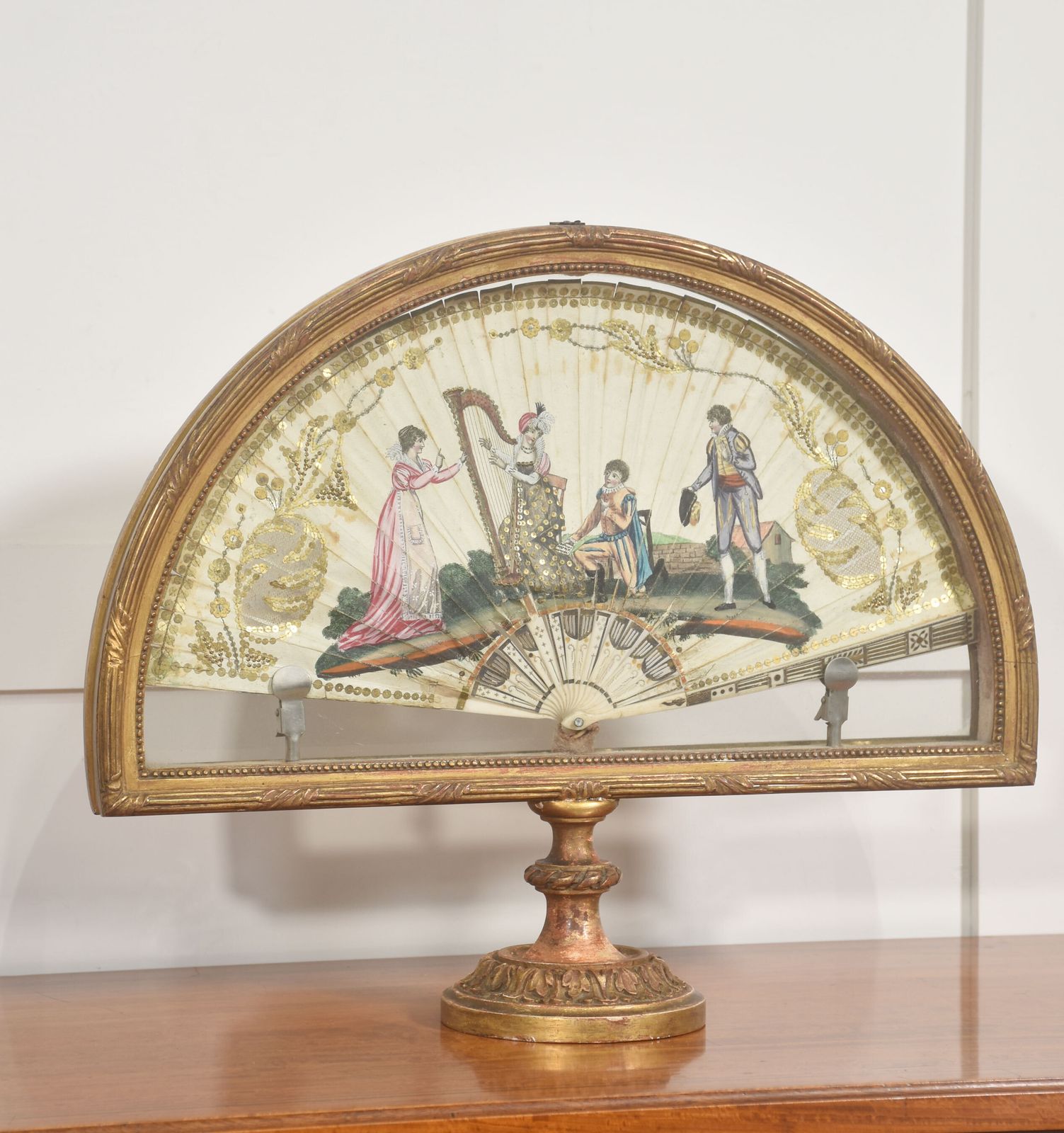 Gilt Wood Framed Decorative Fan With Pastoral Musical Scene photo buy