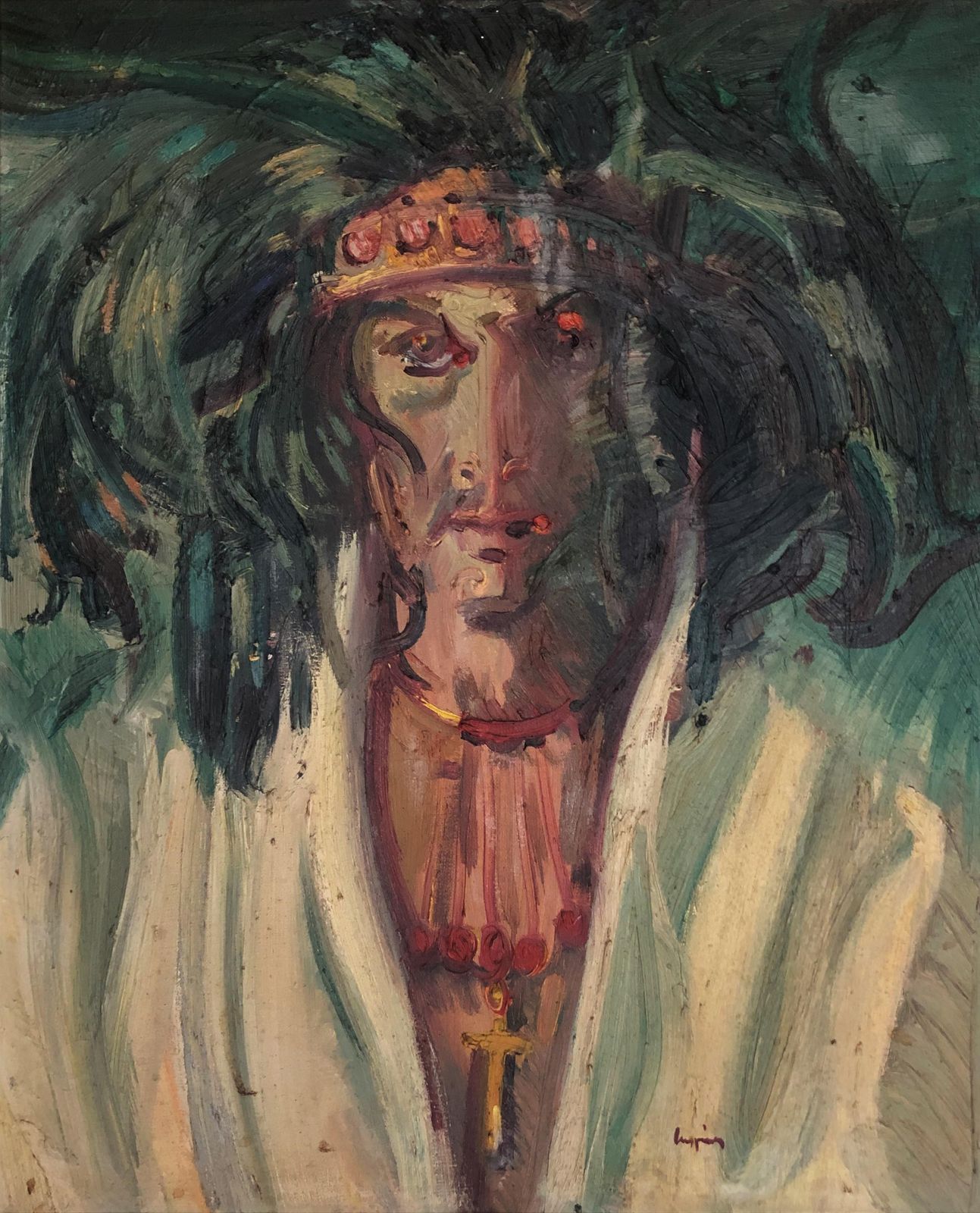 Joan Cruspinera Spanish Expressionist Portrait Painting Bohemian Hippie Figure Oil On Canvas
