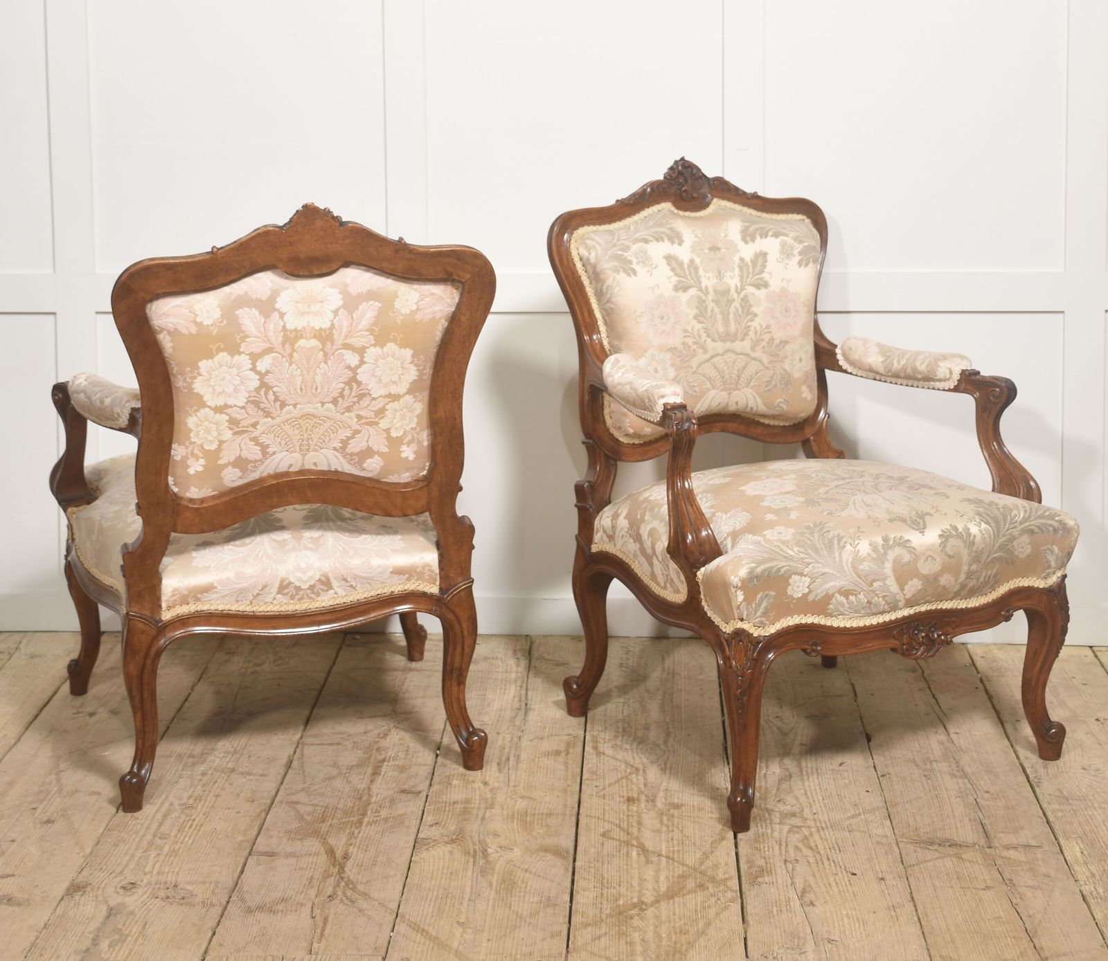 Pair Of French Louis XV Style Carved Walnut Armchairs photo 1434.0