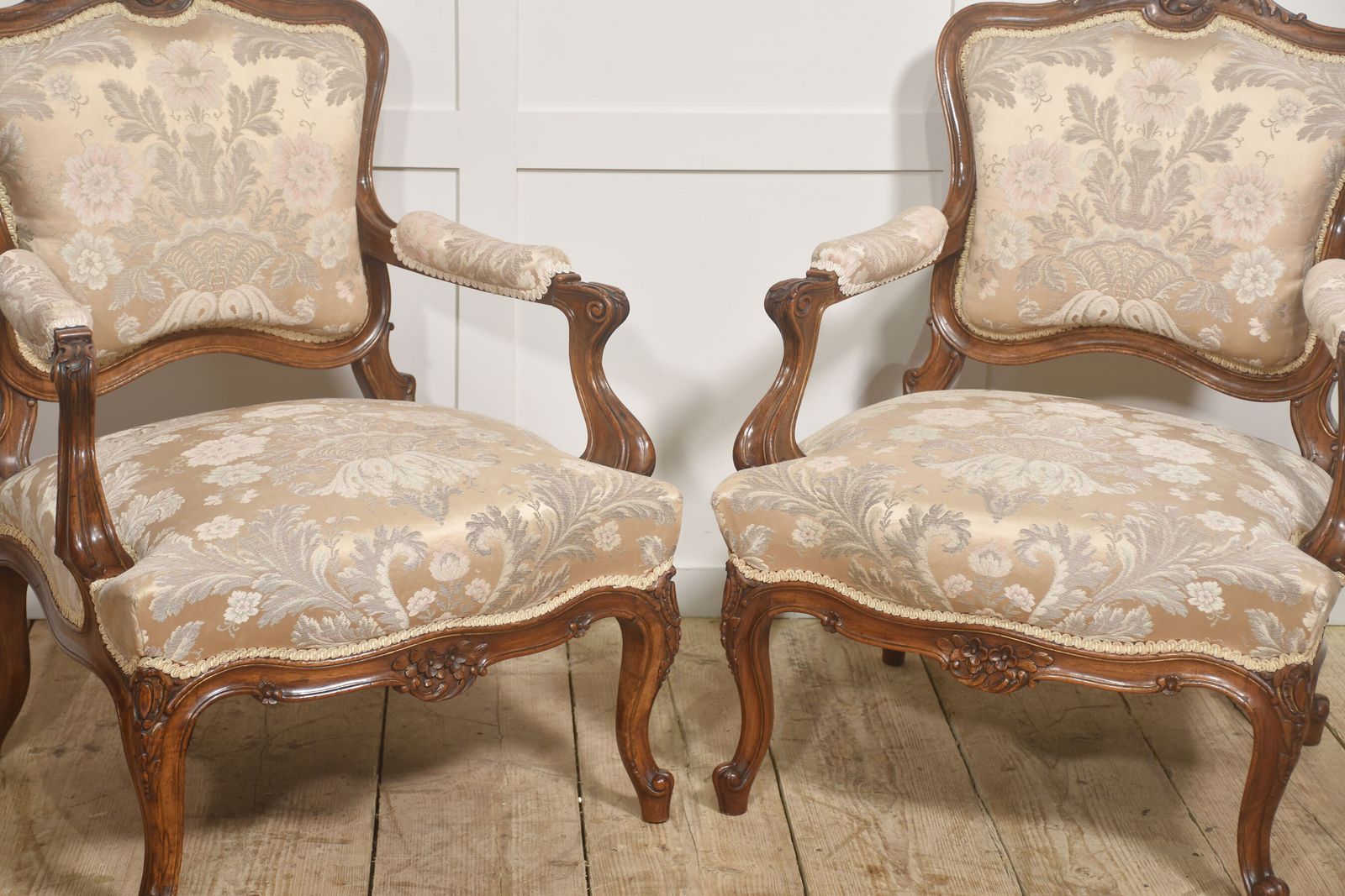 Furniture Pair Of French Louis XV Style Carved Walnut Armchairs photo
