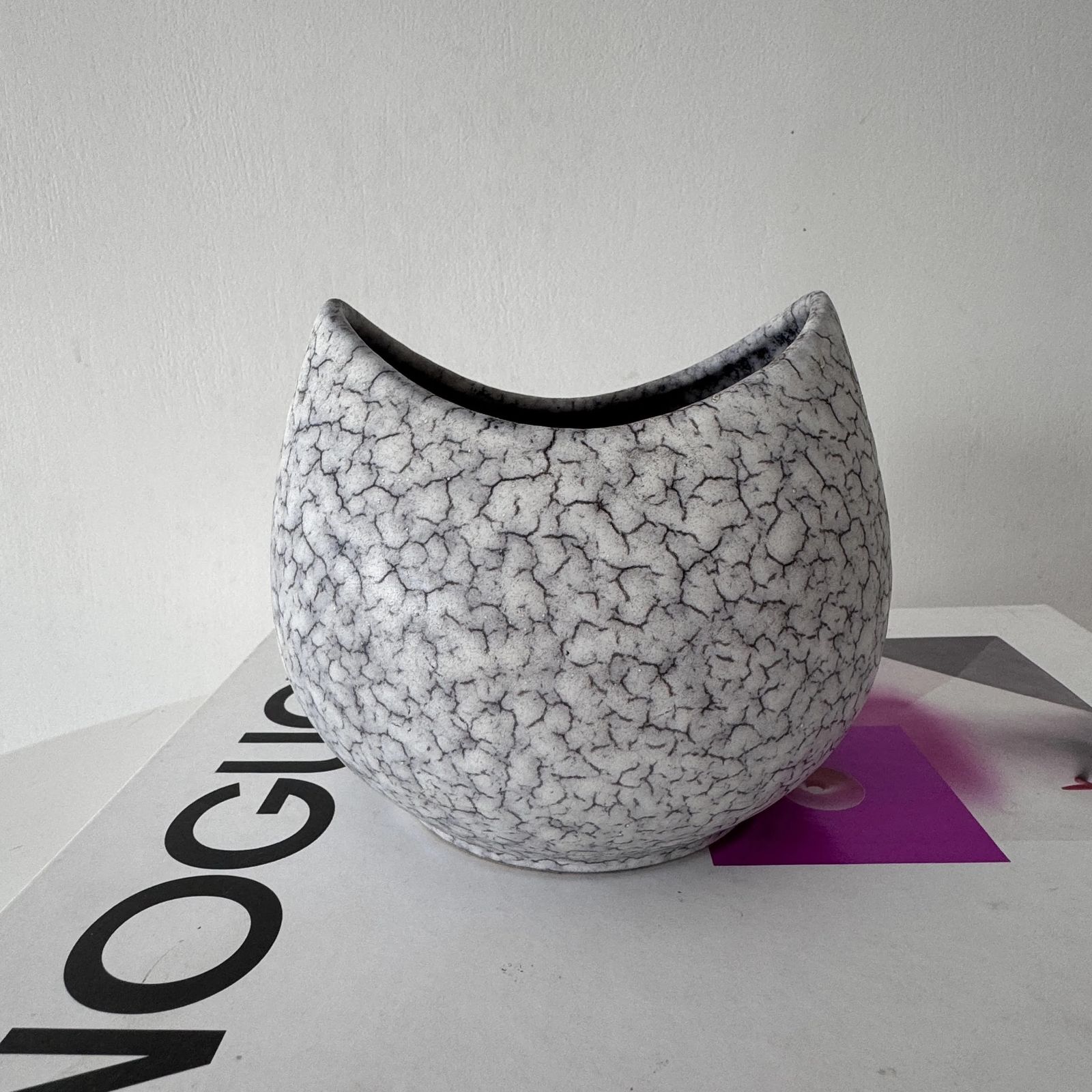50's Jasba Keramik 'Cortina' Crackle Glaze Crescent Round Vase photo Home Decor