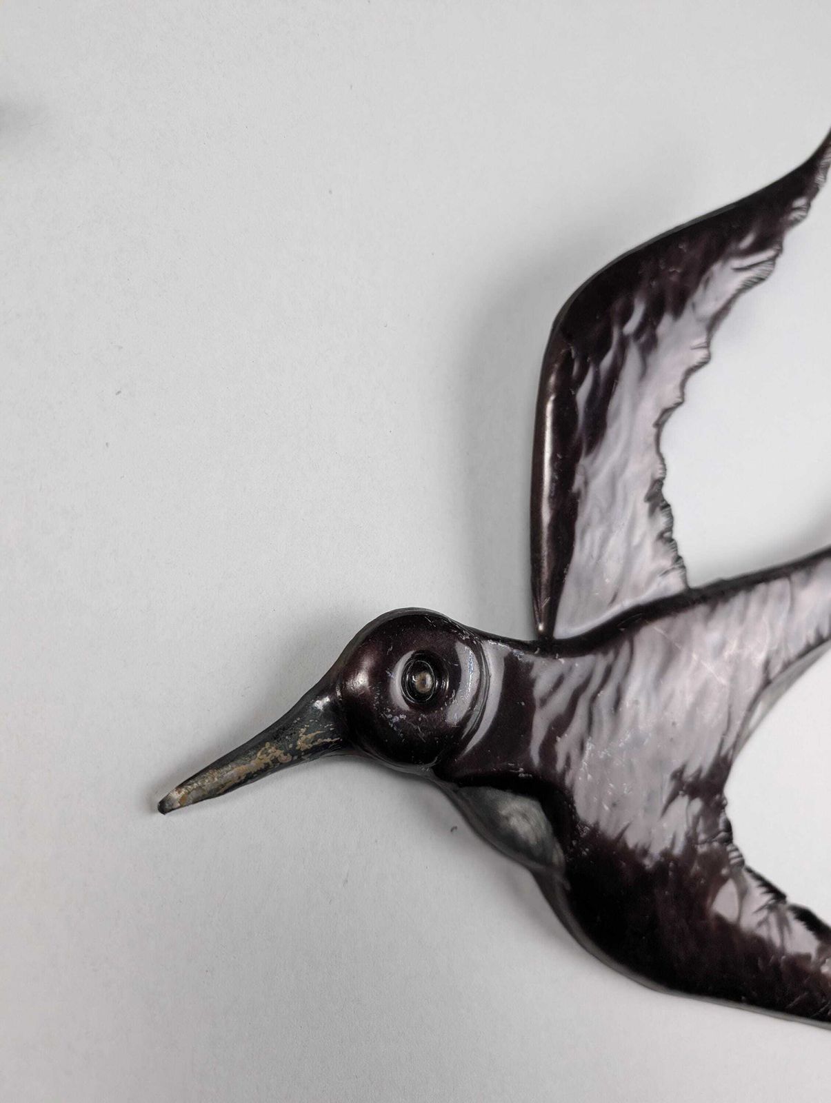 Pair Of Metal Swallow Wall Sculptures, Signed, 1970s photo vinterior
