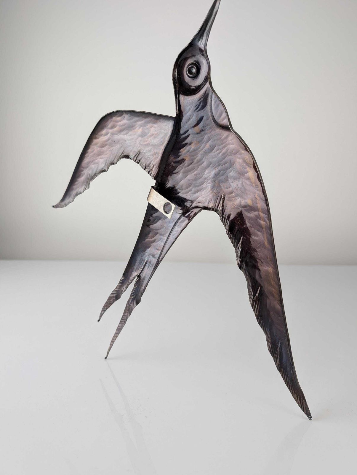 photo furniture Pair Of Metal Swallow Wall Sculptures, Signed, 1970s