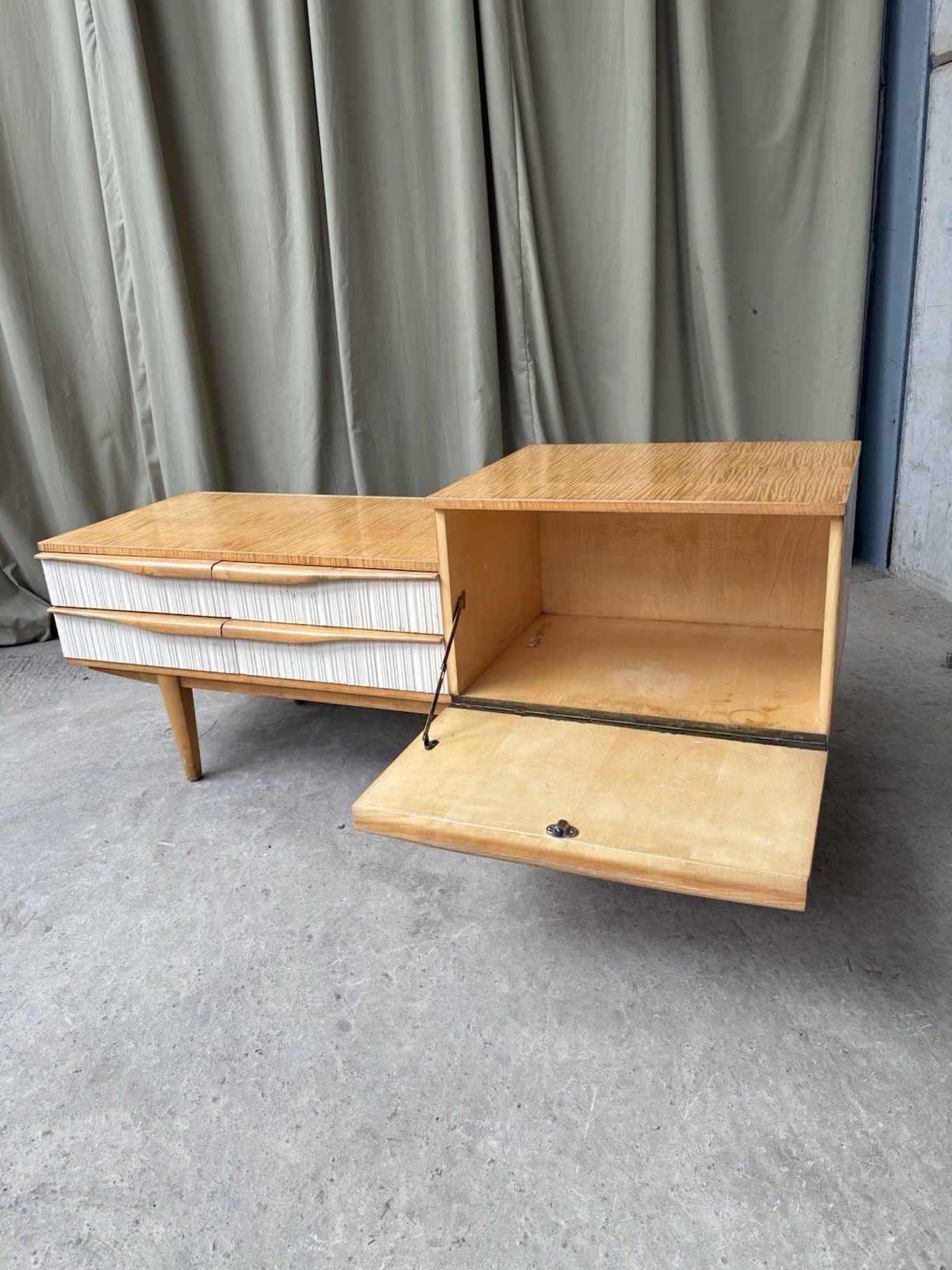 Vtg Mid Century Telephone Side Table Entranceway Hallway Bench Seat Danish R54 photo vintage