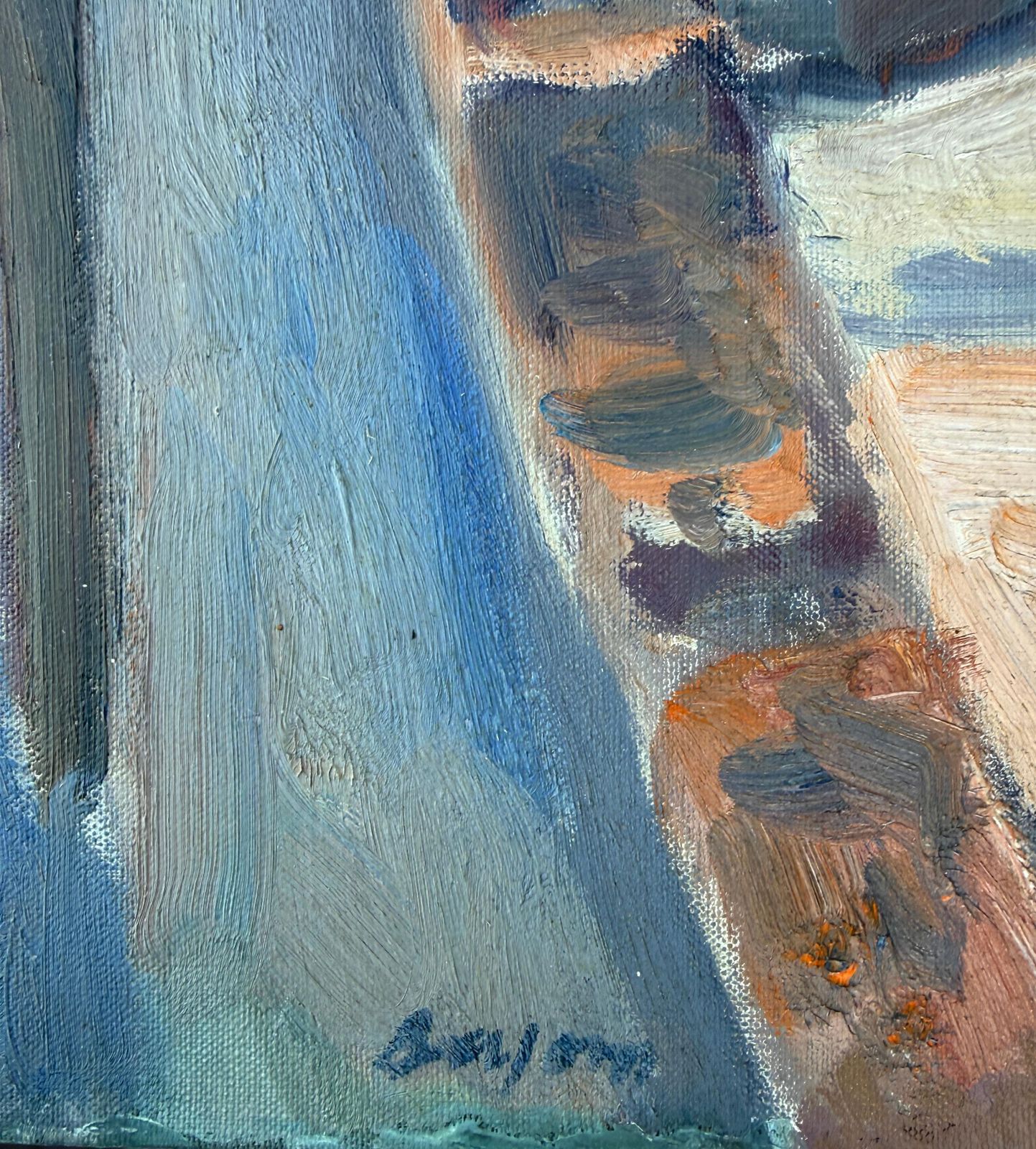 Simon Busom Mid Century Barcelona Cathedral Rooftops Oil Painting, Mediterranean Spanish 1969 photo furniture