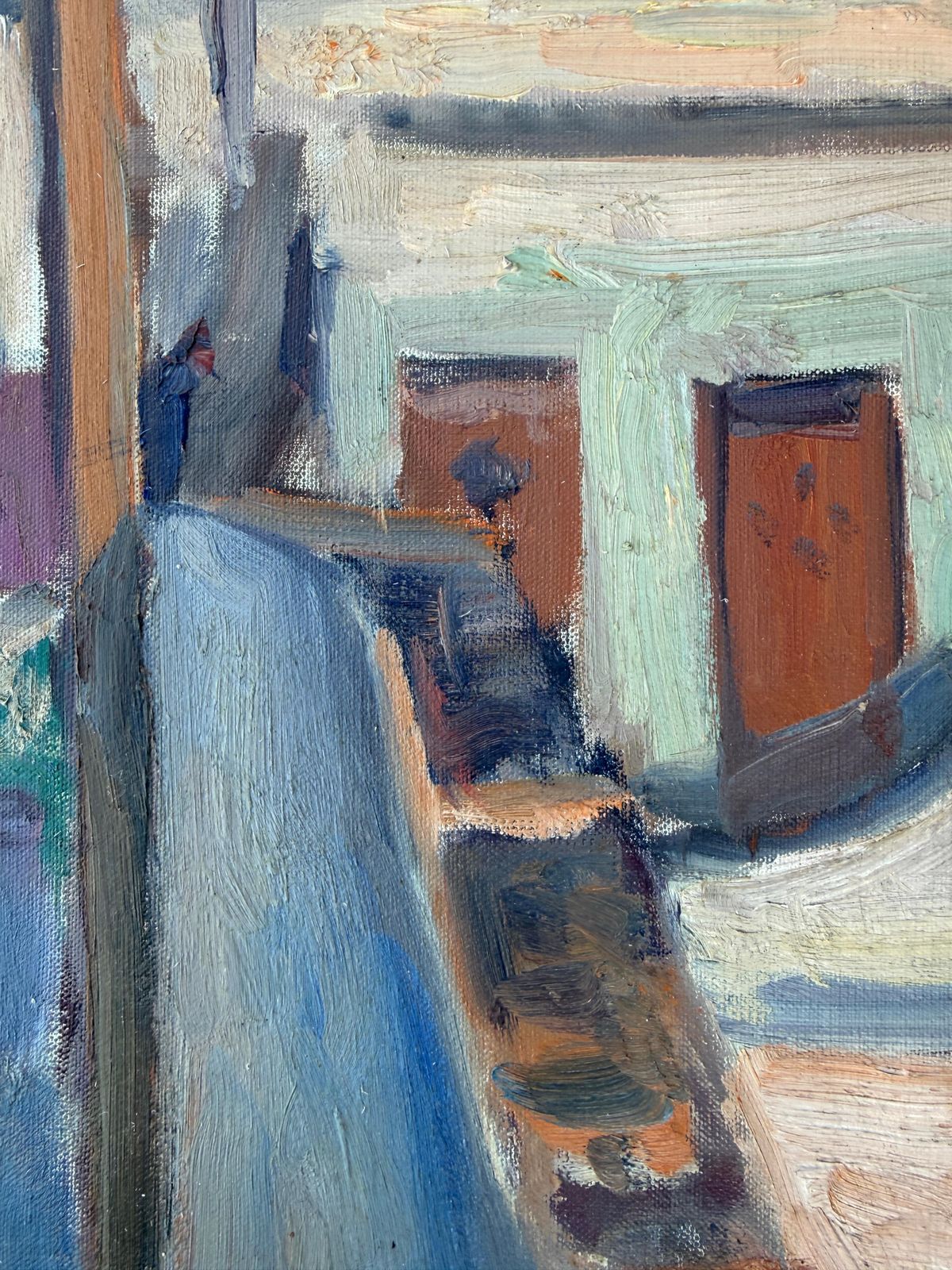 Simon Busom Mid Century Barcelona Cathedral Rooftops Oil Painting, Mediterranean Spanish 1969 photo for sale