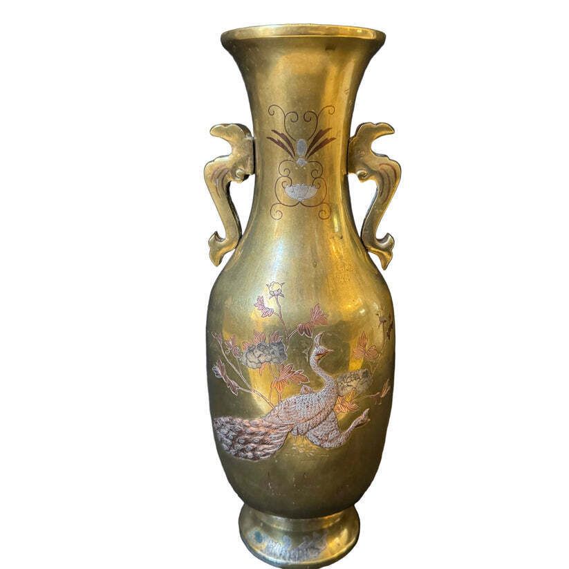 Antique Early 1900s Japanese Meiji Mixed Metal Bronze Large Vase
