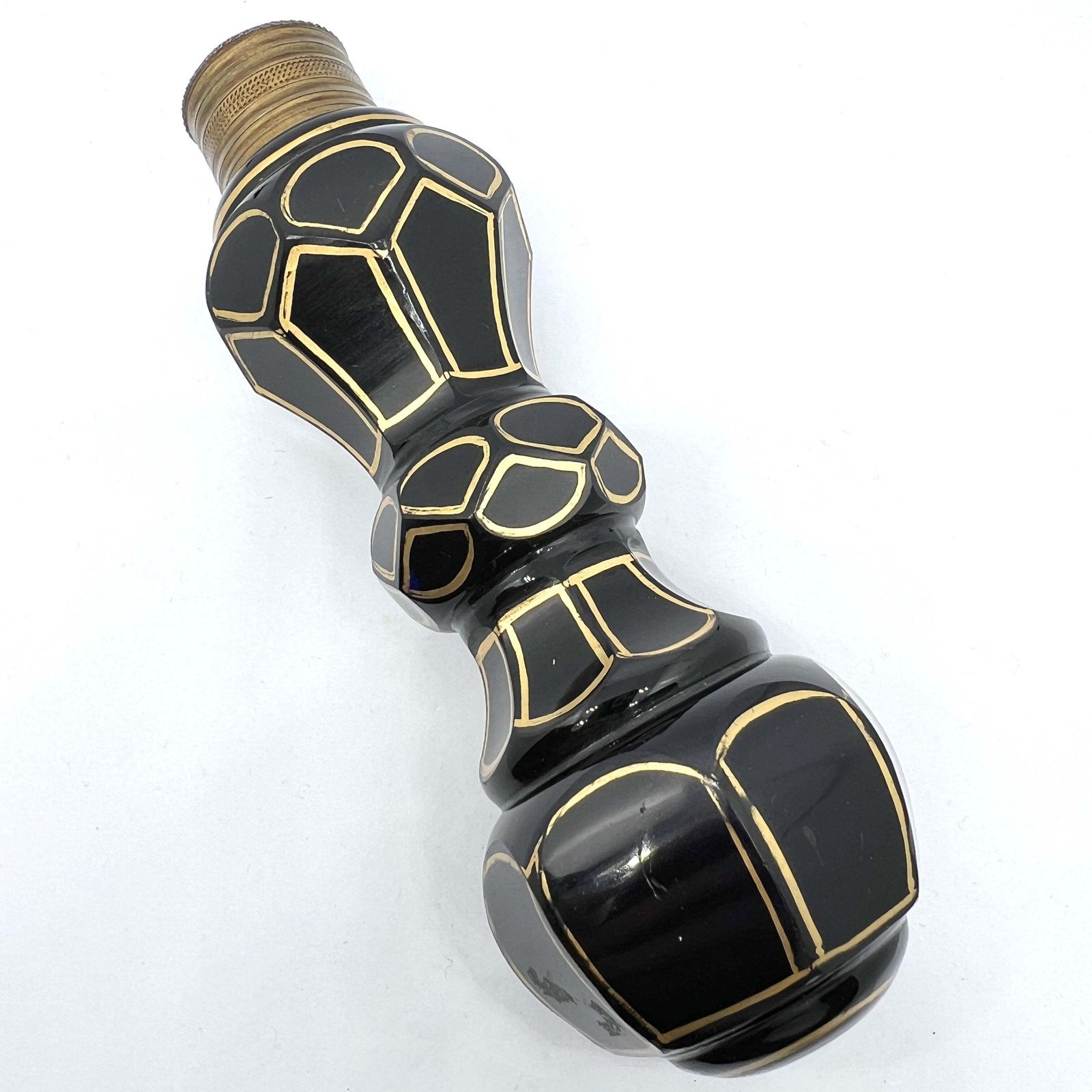 Bohemian 1820 30s Dark Blue Glass And Bronze Tall Perfume Scent Bottle Flask. With Museum Exhibition Provenance