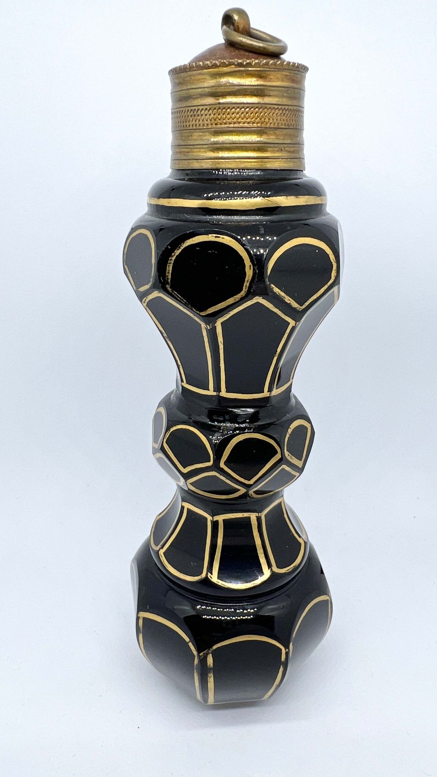 Bohemian 1820 30s Dark Blue Glass And Bronze Tall Perfume Scent Bottle Flask. With Museum Exhibition Provenance photo furniture