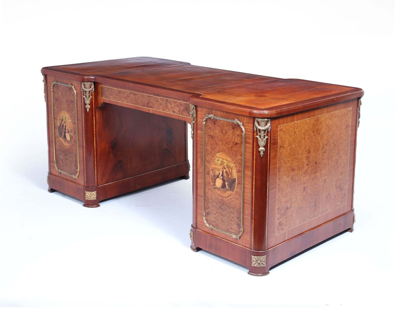 Fine French Burr Walnut Pedestal Desk With Gilt Bronze Ormolu Mounts C1880 photo furniture