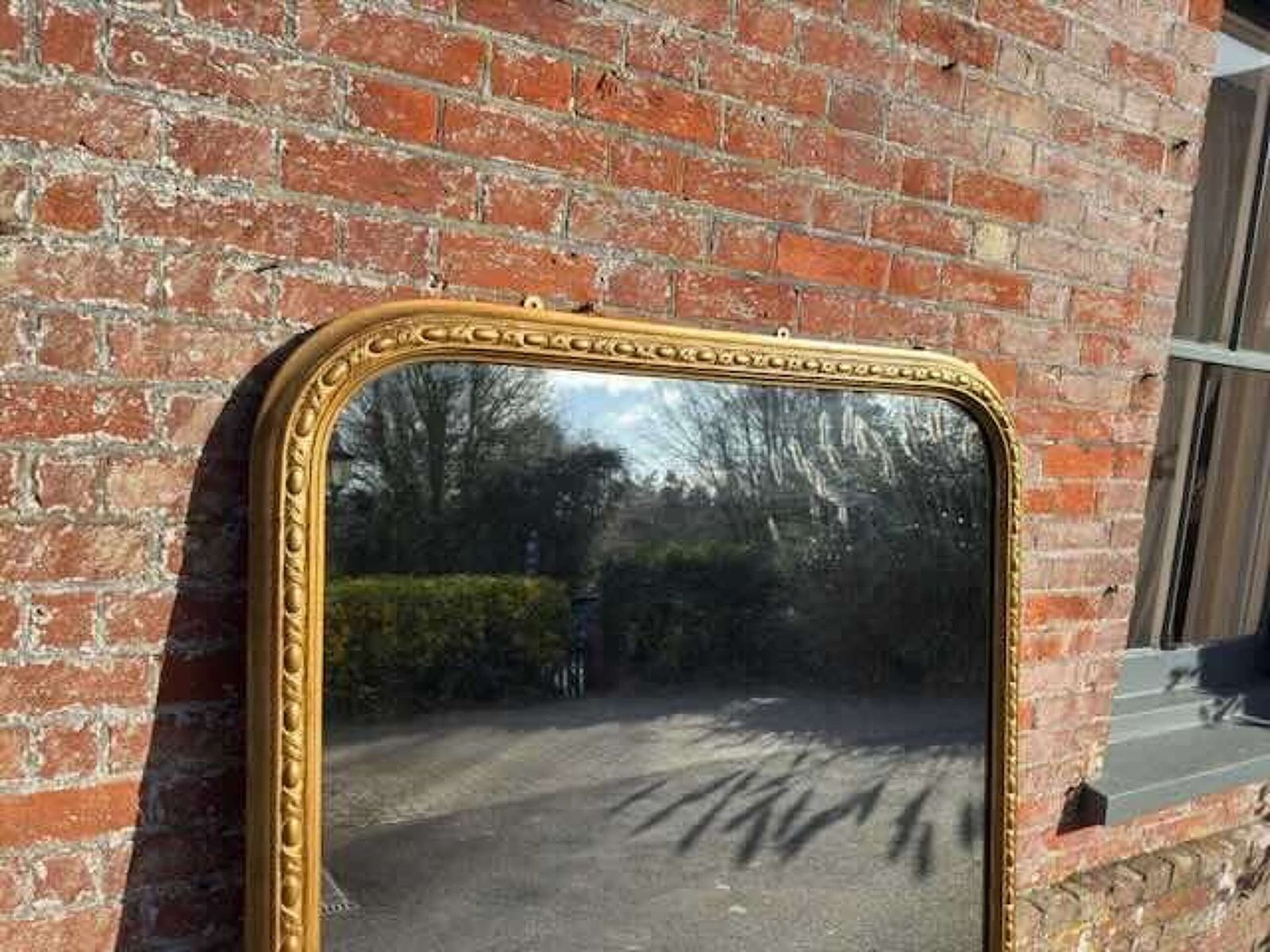 A Stunning Large Antique English 19th C Arched Top Gilt Overmantle Mirror. photo furniture