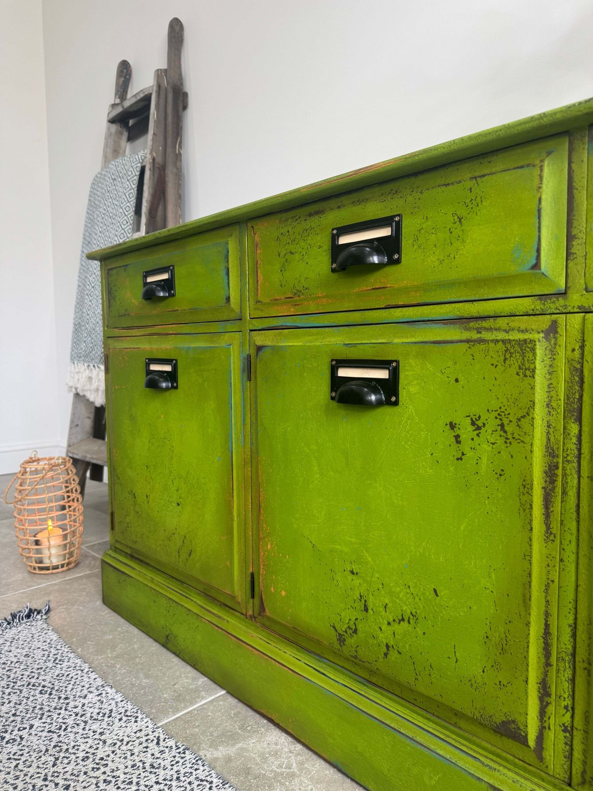 Vintage Industrial Style Colourful Green Stag Sideboard photo vinterior