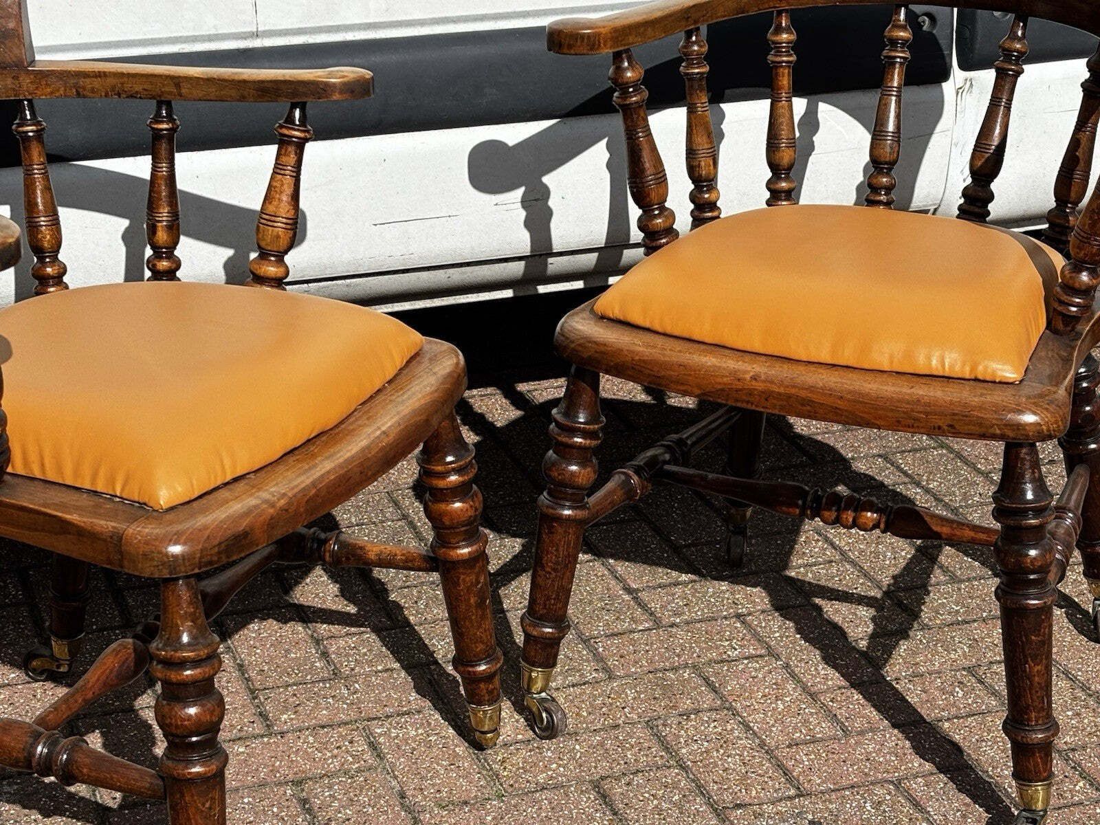 Victorian Pair Of Library Armchairs, On Brass Castors, Good Quality Examples. photo 1200.0
