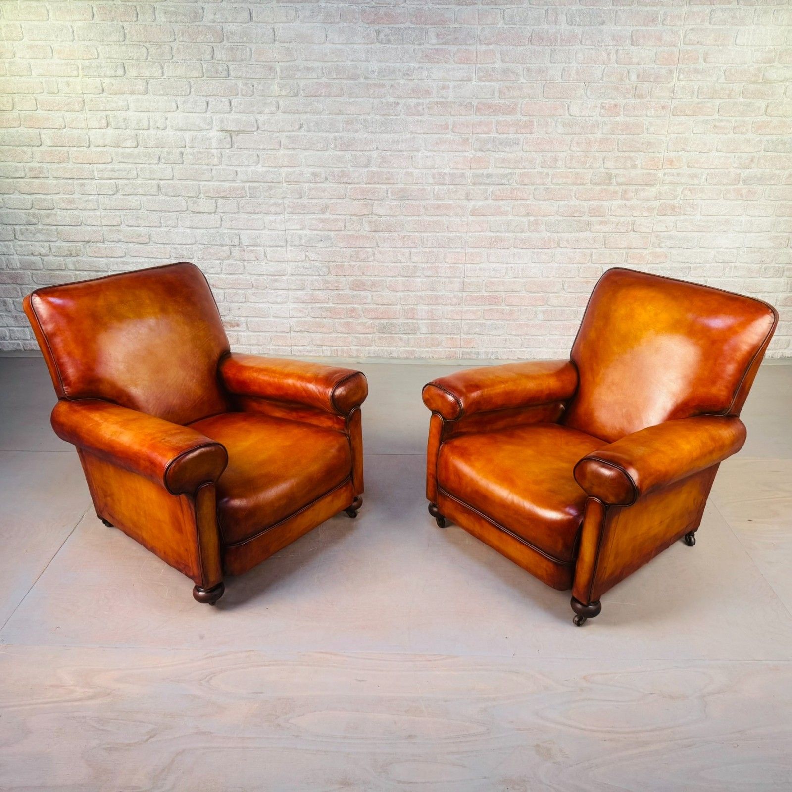 Pair Of 1920s English Tan Leather Club Armchairs photo for sale
