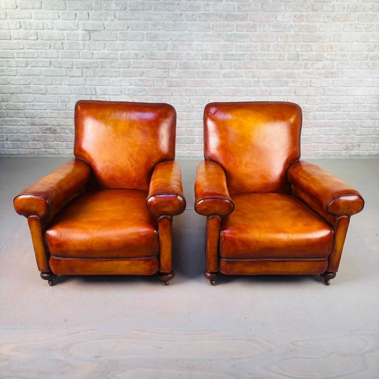 Pair Of 1920s English Tan Leather Club Armchairs photo Furniture