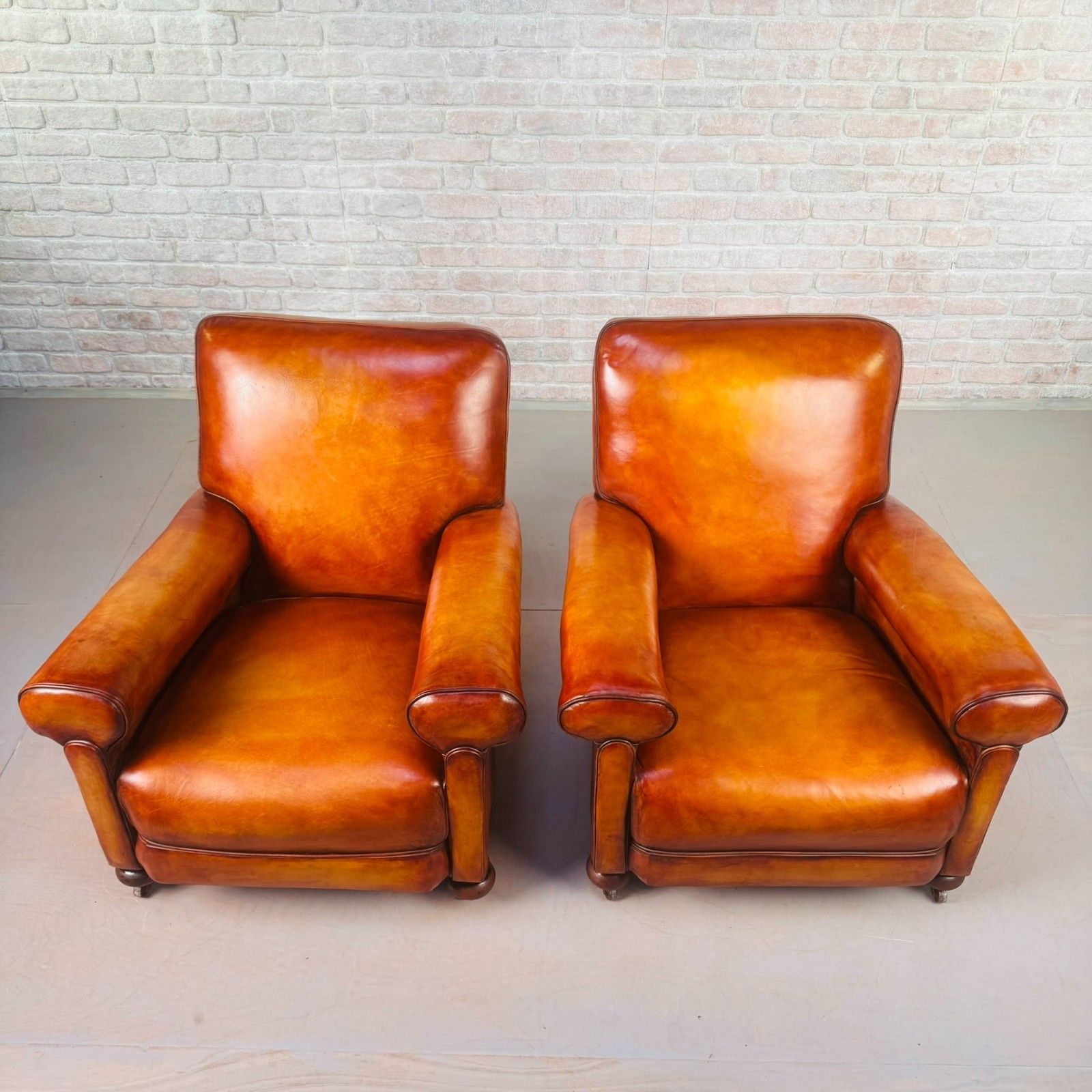 Pair Of 1920s English Tan Leather Club Armchairs photo 2475.0