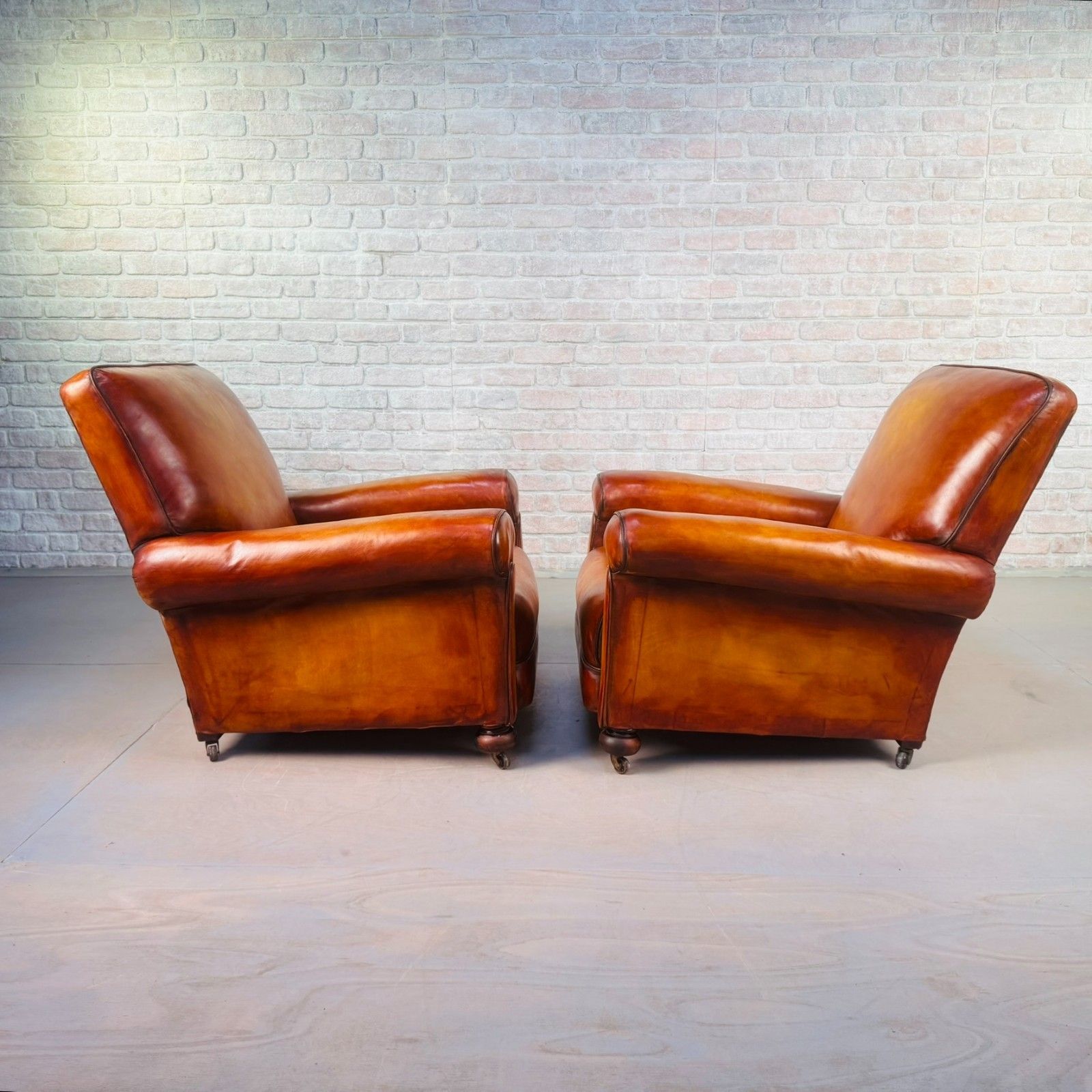 Pair Of 1920s English Tan Leather Club Armchairs photo vinterior