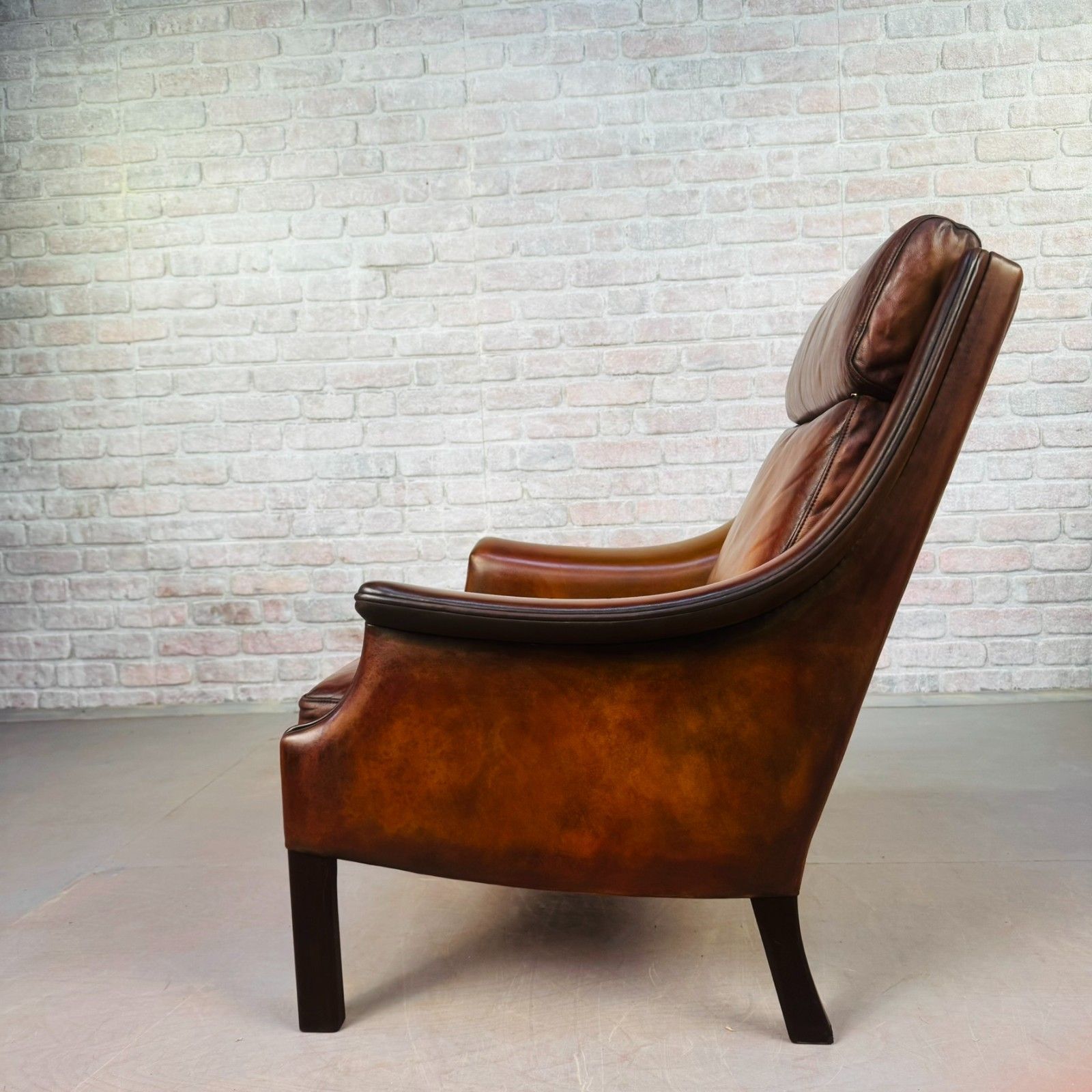 Vintage 1960s Aage Christiansen High Back Tan Leather Armchair photo vintage
