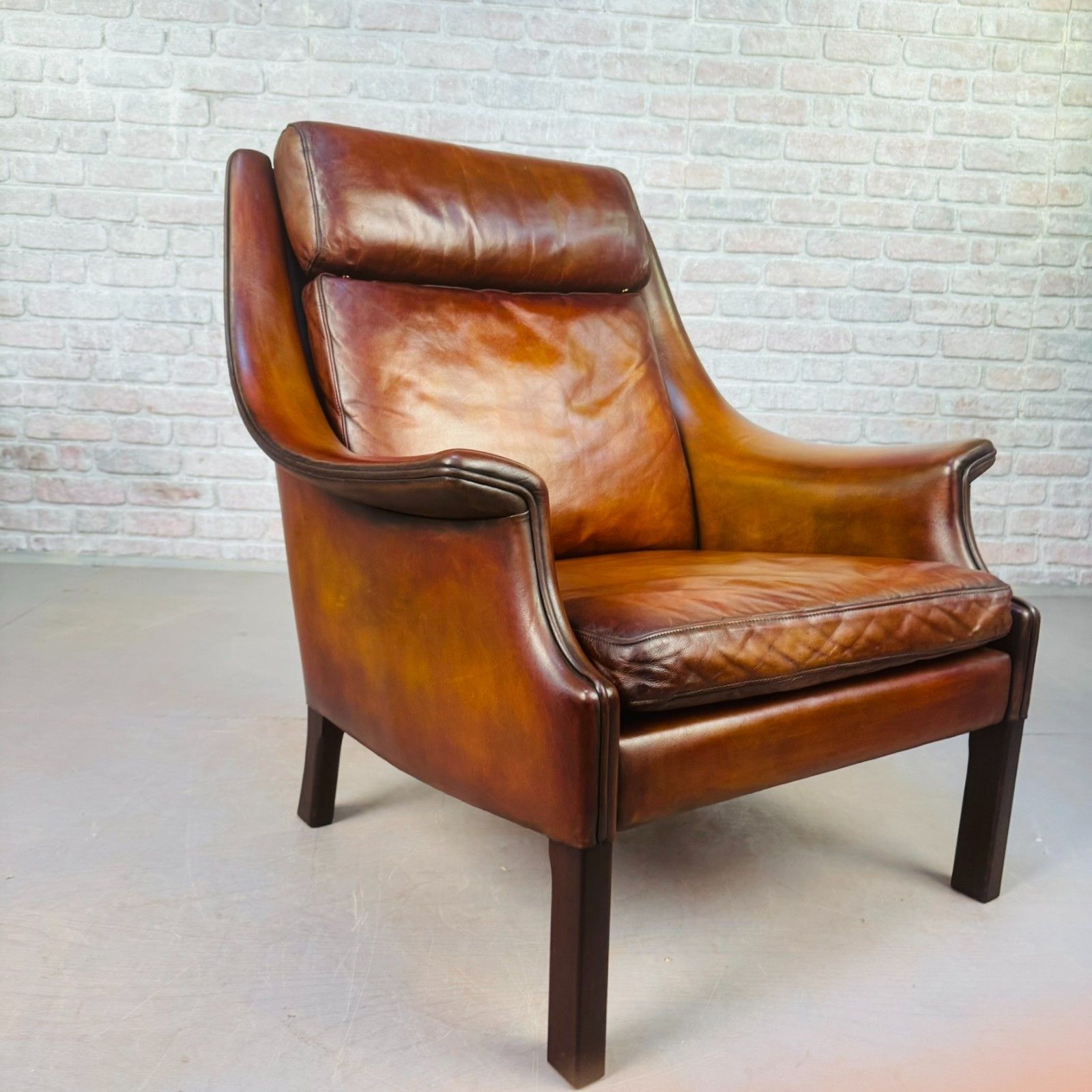 Furniture Vintage 1960s Aage Christiansen High Back Tan Leather Armchair photo