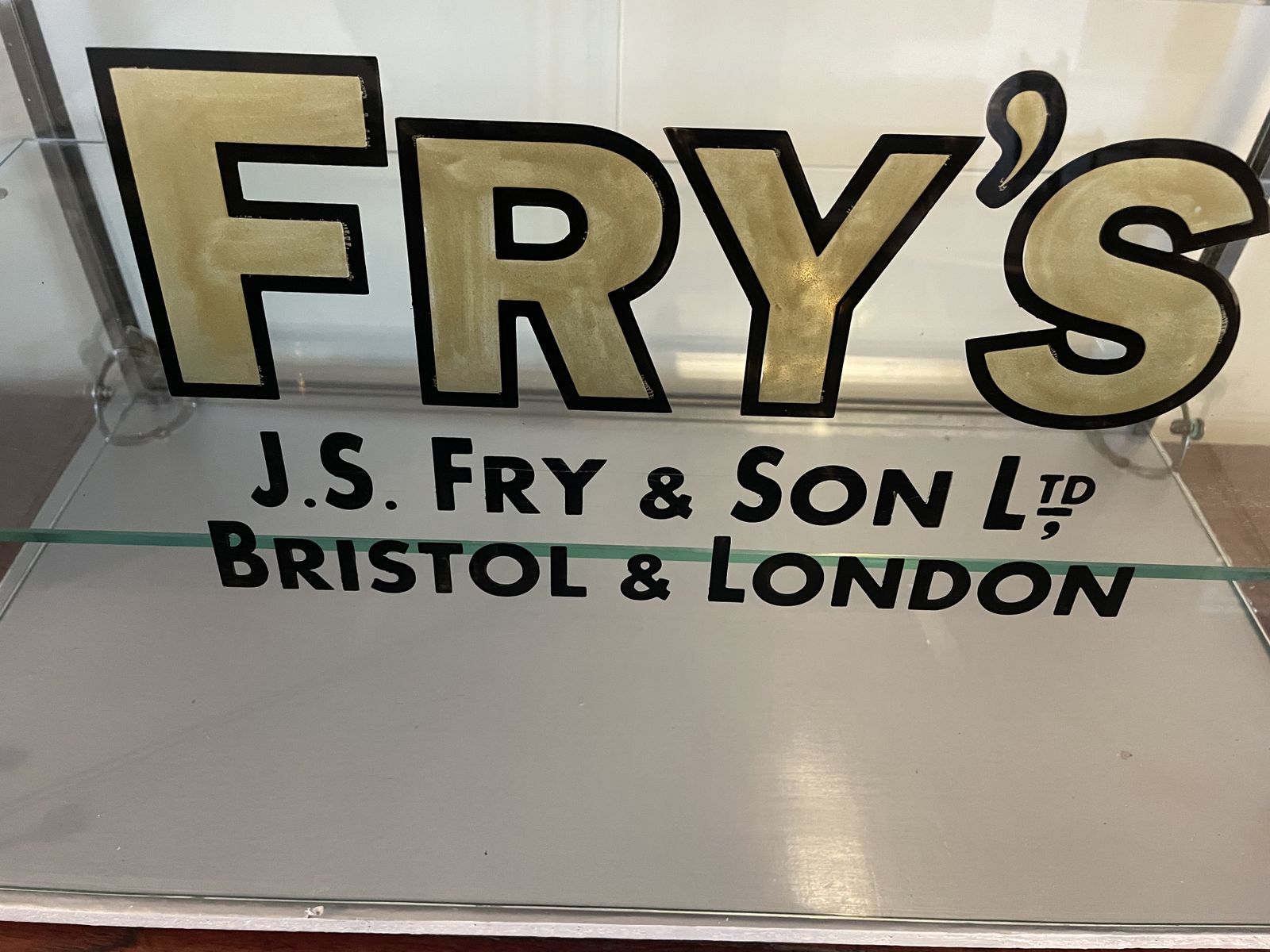 Original Mid Century Fry's Chocolate Glass Counter Top Display photo for sale