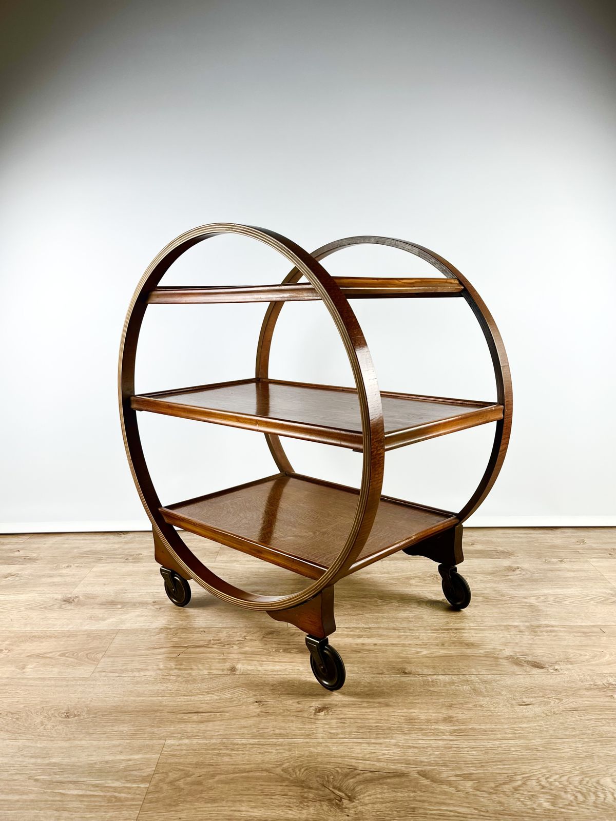photo buy Geometric Art Deco Serving Trolley In Oak, English 1930s