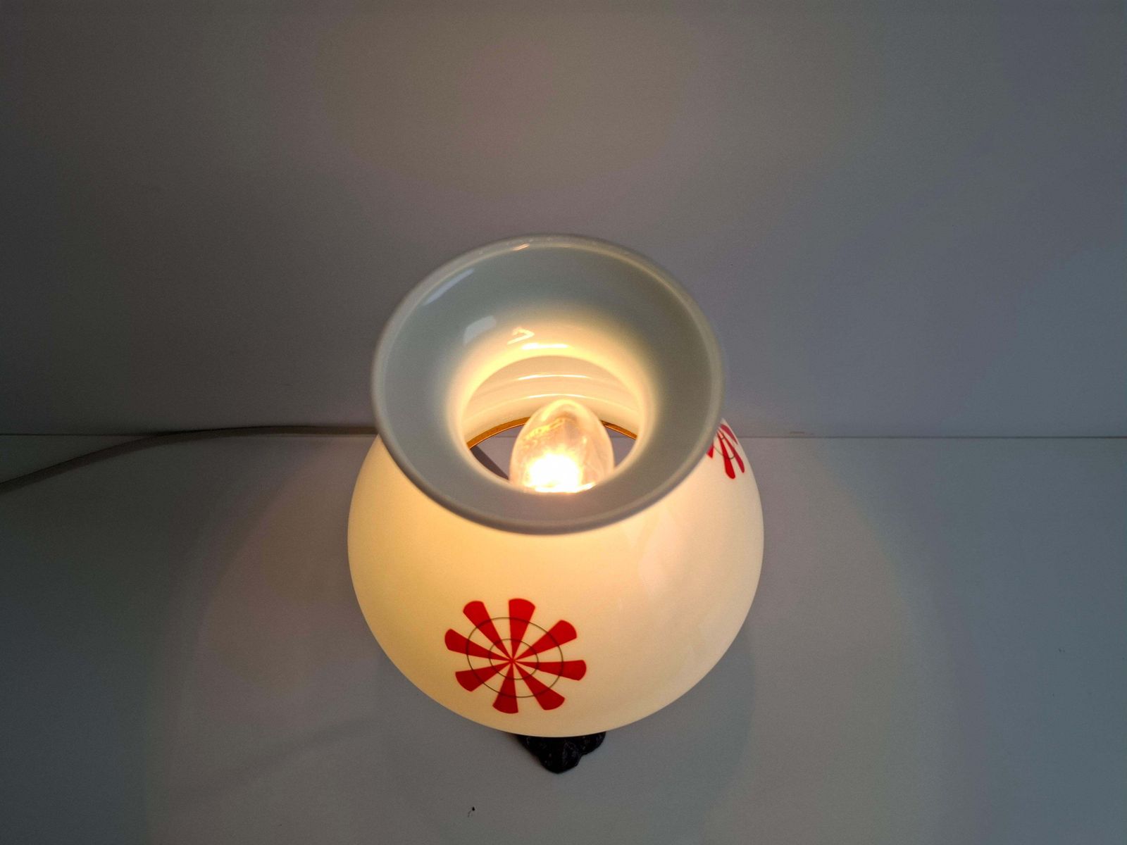 1960s Czechoslovakian Milk Glass Oil Lamp Style Table Lamp photo vinterior