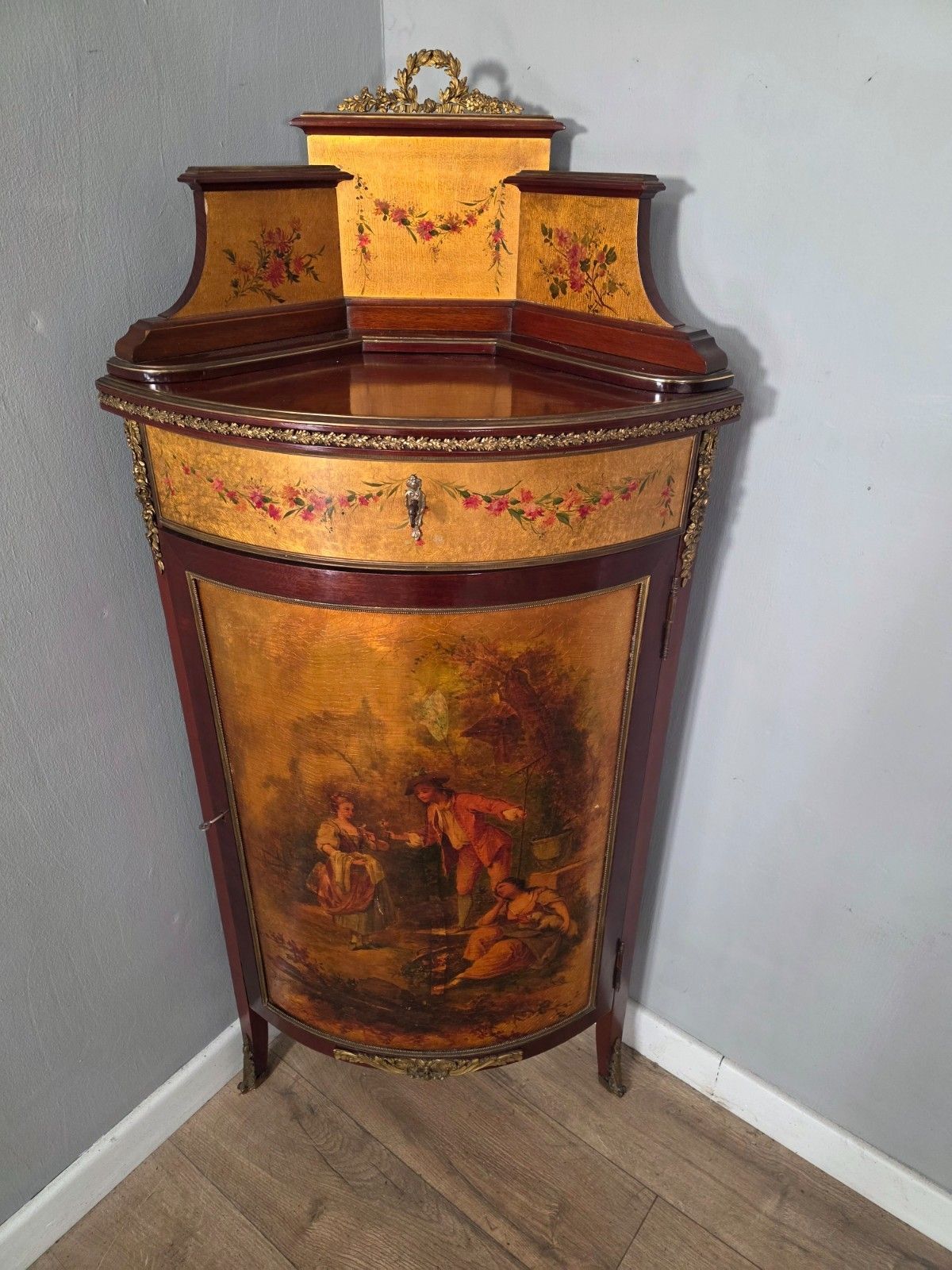 Antique French Vernis Martin Style Corner Cupboard 1900s photo Furniture