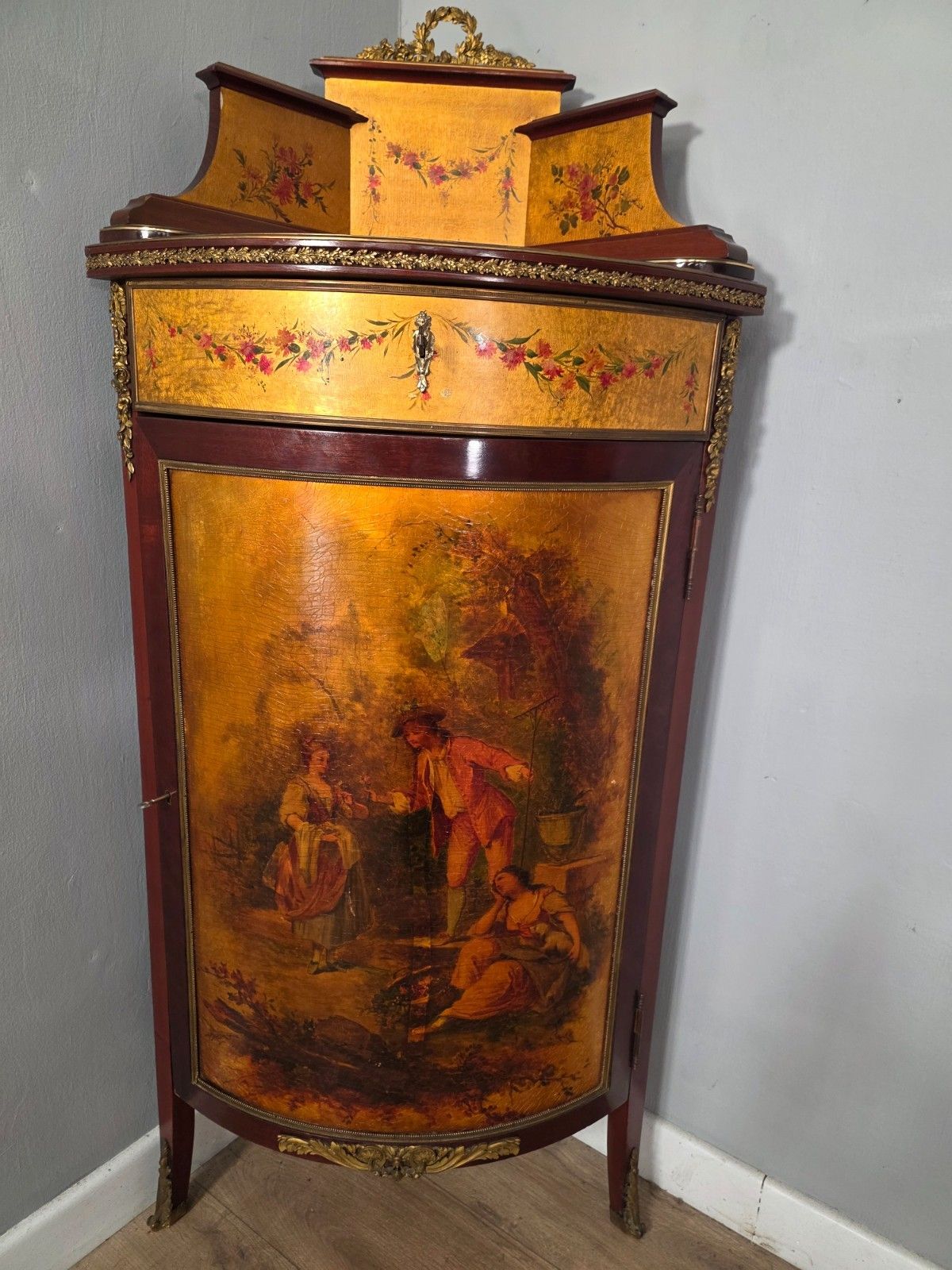 Antique French Vernis Martin Style Corner Cupboard 1900s photo vinterior