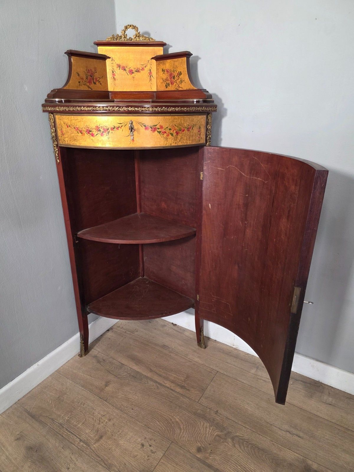 photo for sale Antique French Vernis Martin Style Corner Cupboard 1900s