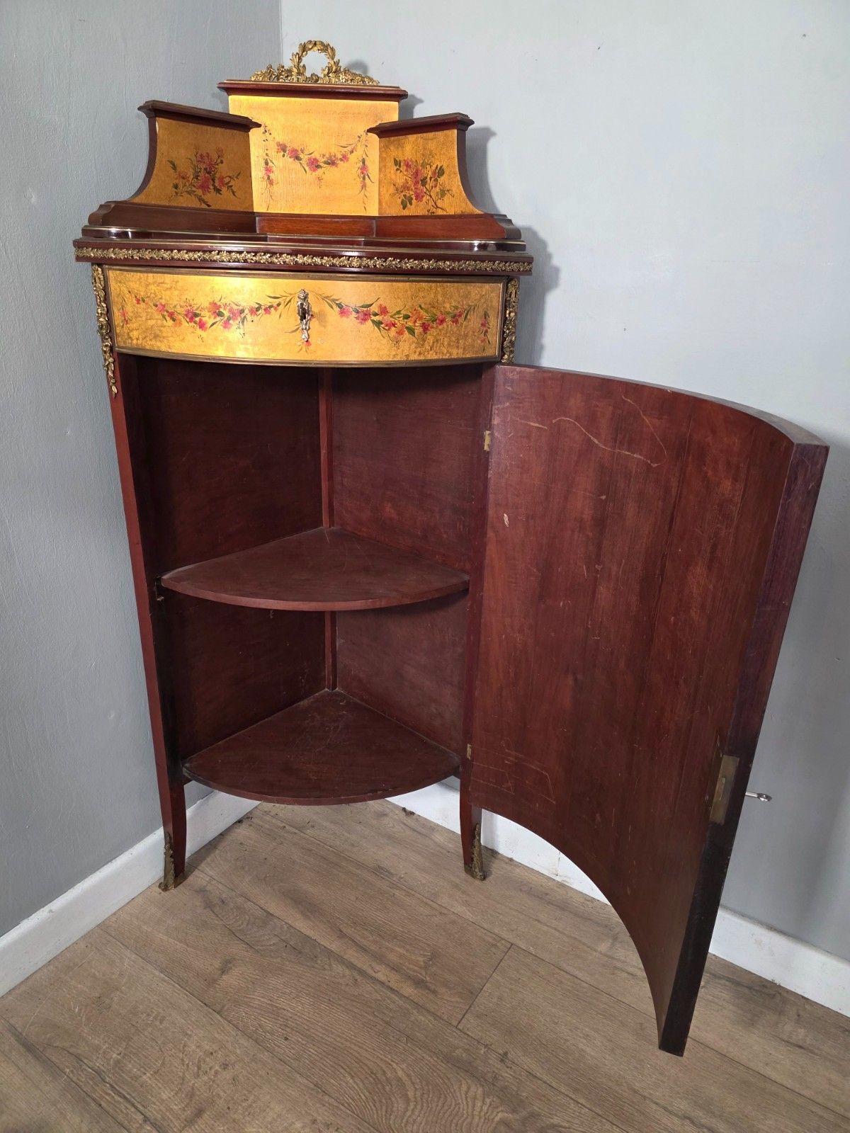 Furniture Antique French Vernis Martin Style Corner Cupboard 1900s photo