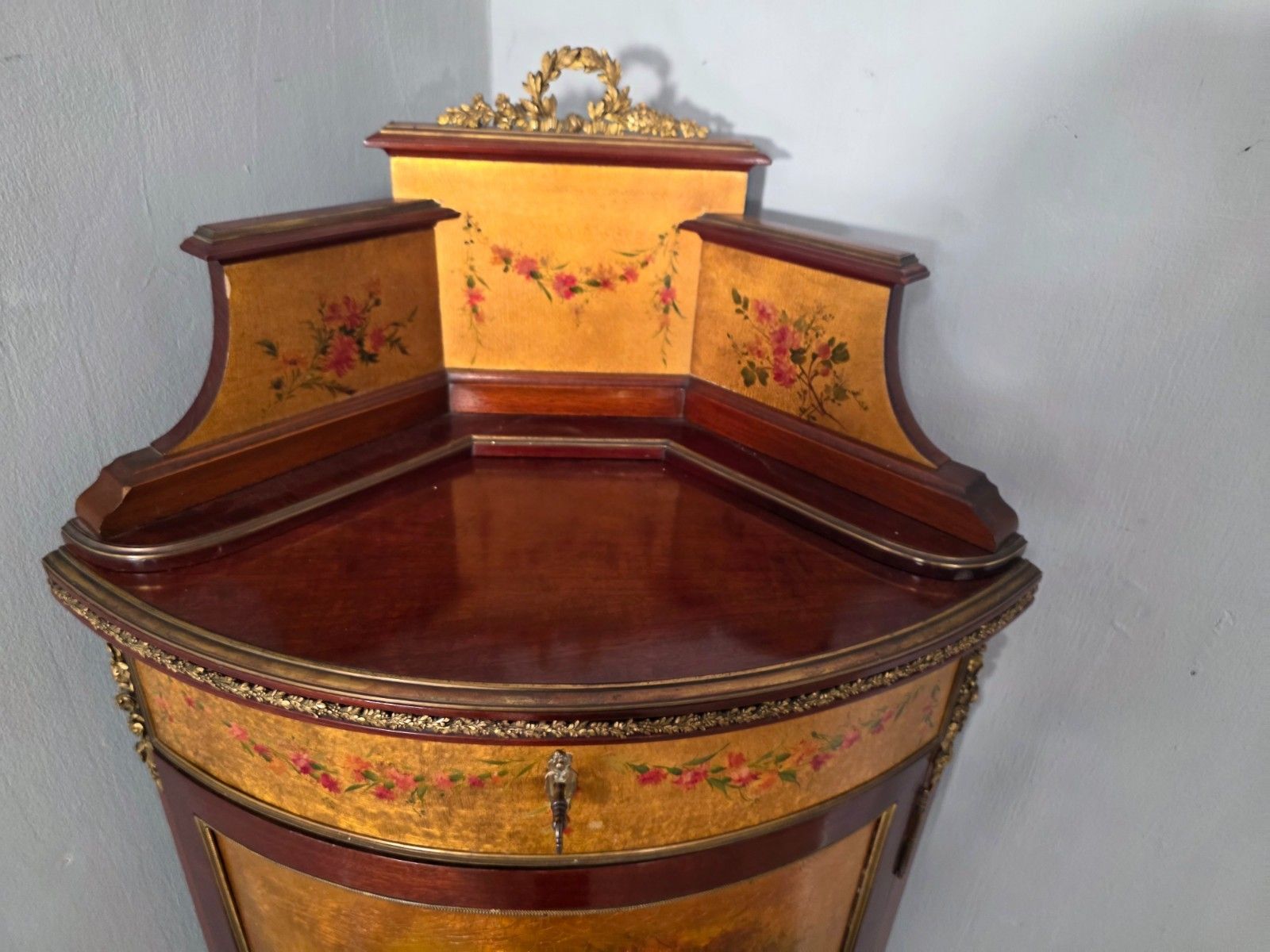 photo buy Antique French Vernis Martin Style Corner Cupboard 1900s