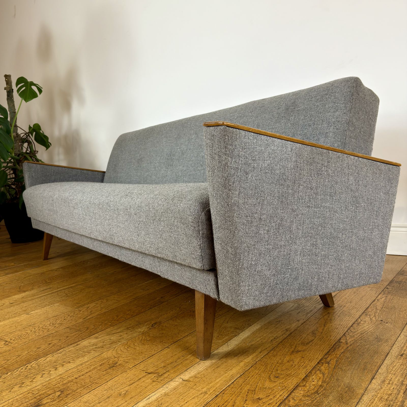 Mid Century Fold Out Daybed In Grey Fabric photo furniture