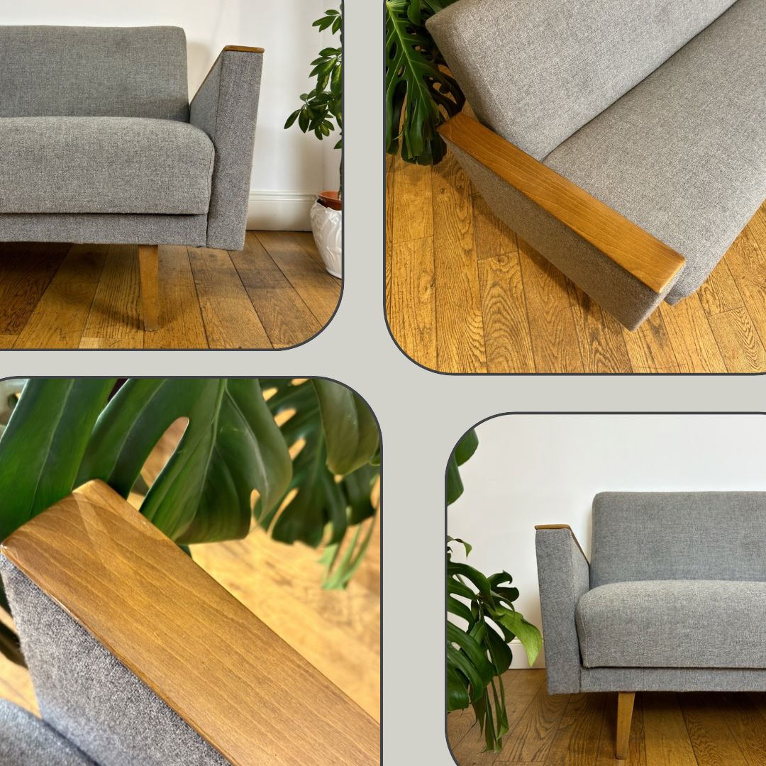 Mid Century Fold Out Daybed In Grey Fabric photo 592.0