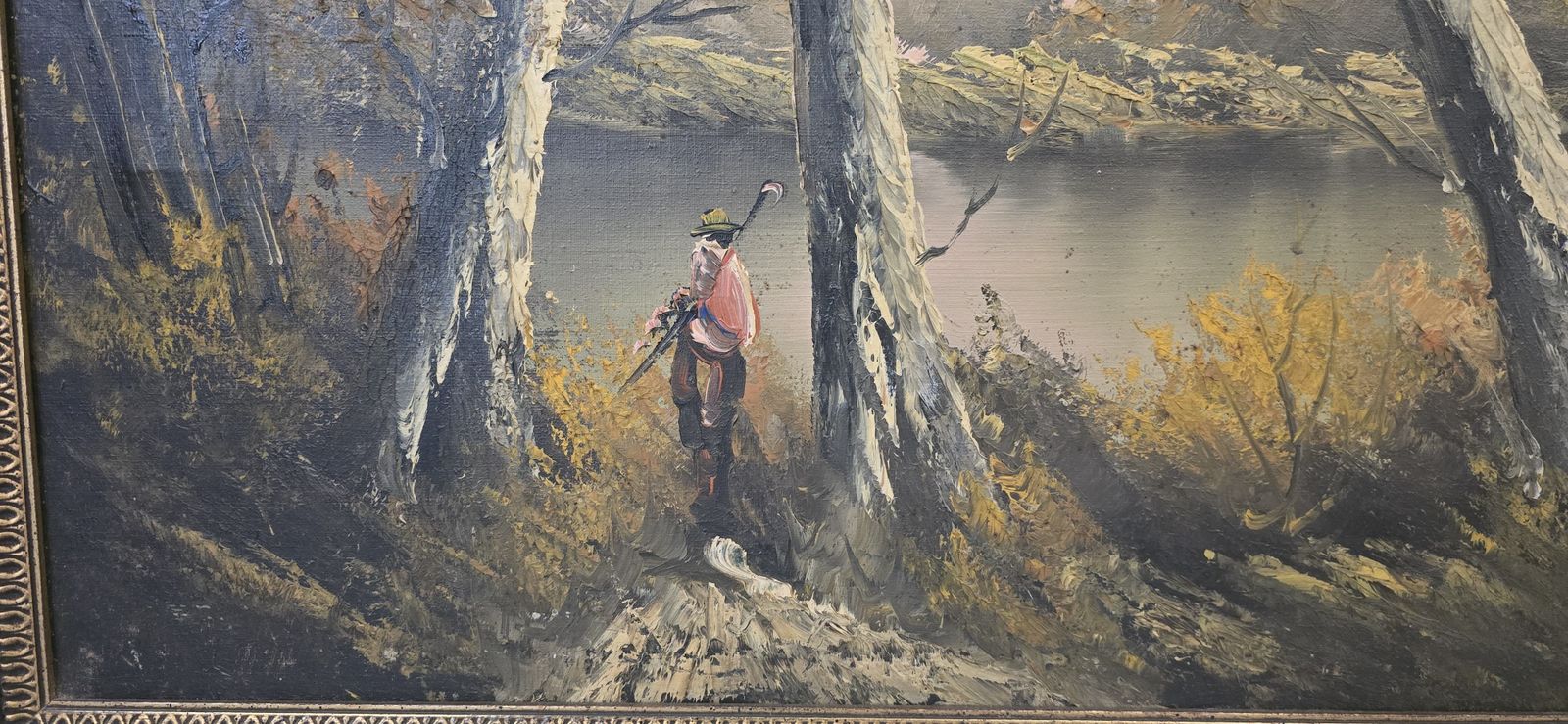 Dipinto D’atmosfera "Paesaggio Autunnale" – Vintage Anni '70 Con Cornice Dorata photo vintage