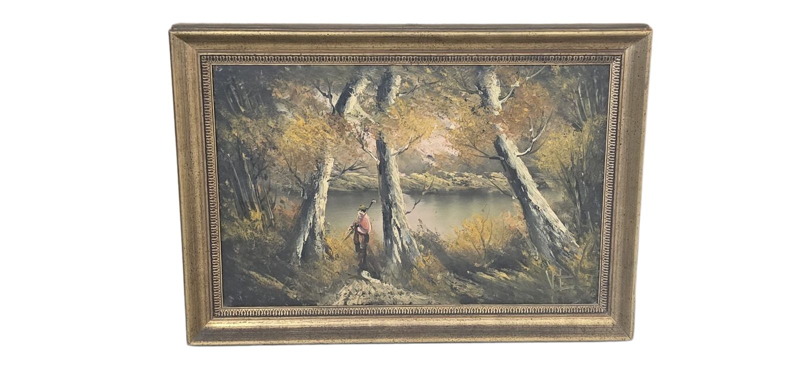 Art Dipinto D’atmosfera "Paesaggio Autunnale" – Vintage Anni '70 Con Cornice Dorata photo