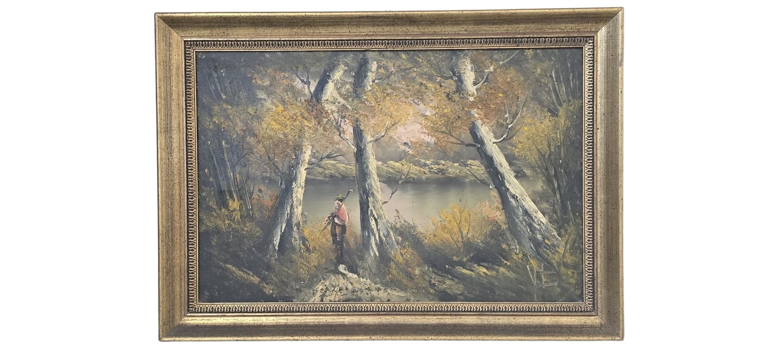 258.91 Dipinto D’atmosfera "Paesaggio Autunnale" – Vintage Anni '70 Con Cornice Dorata photo