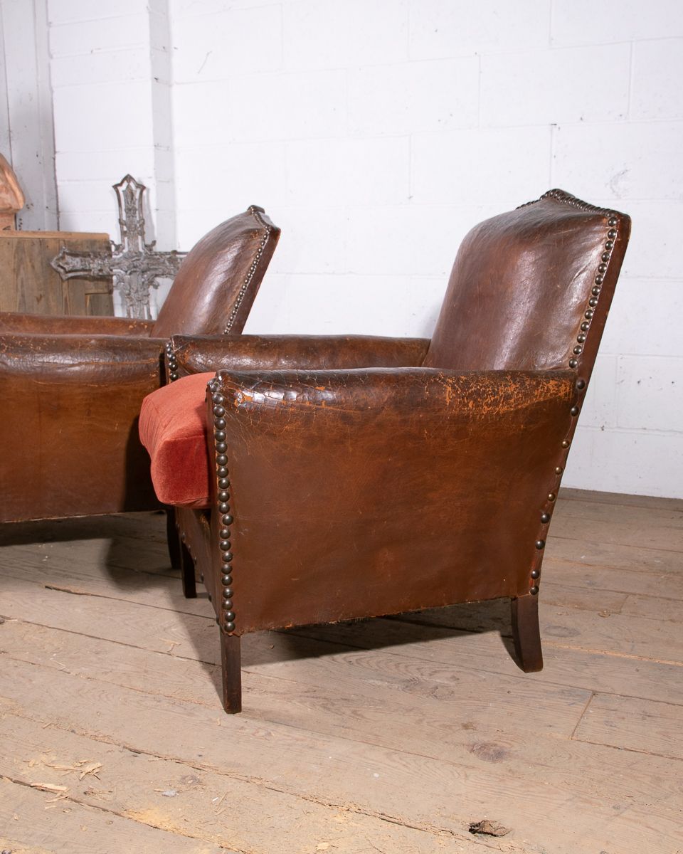 Furniture Pair Of Leather Club Armchairs photo