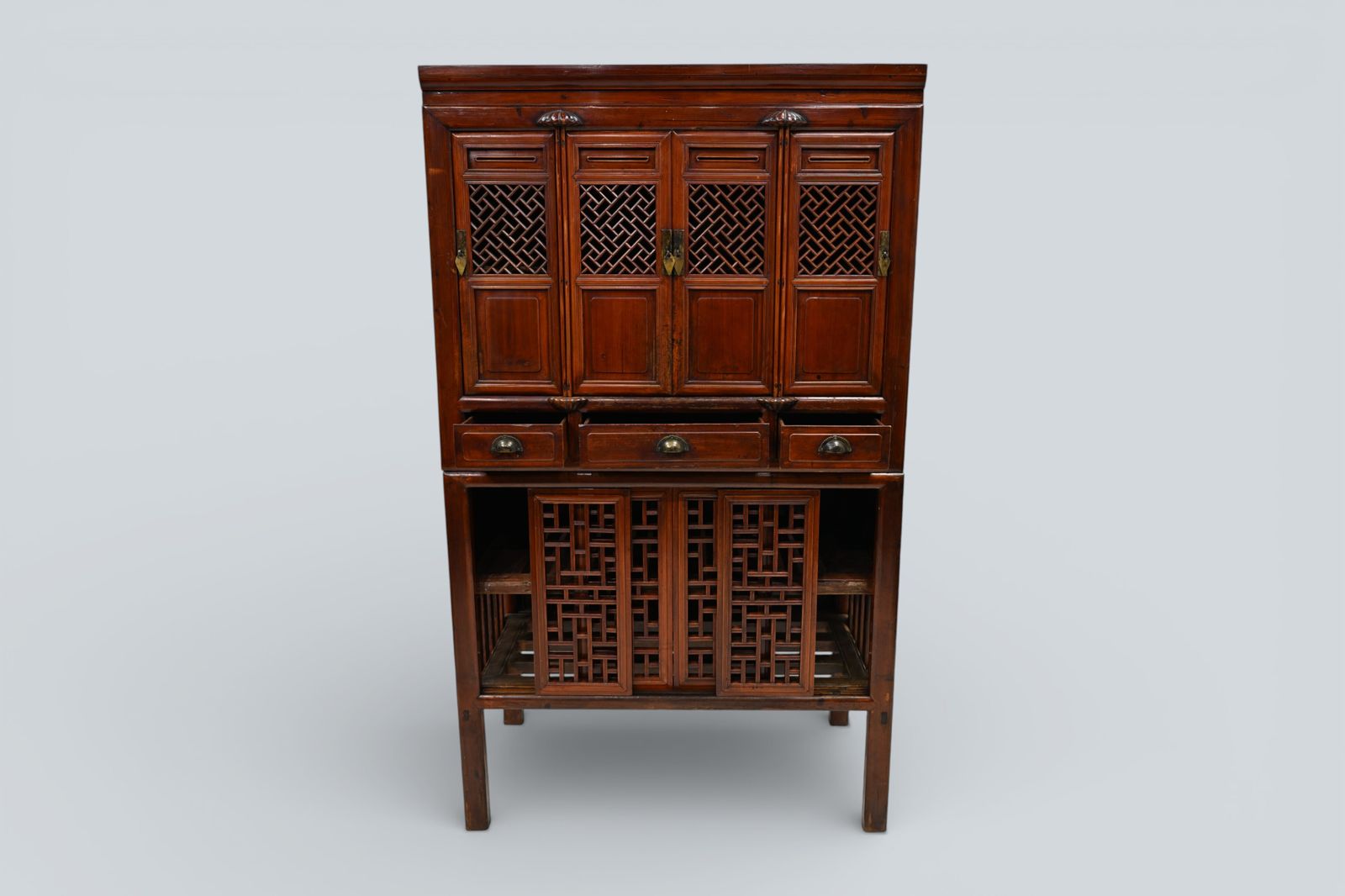 Furniture Antique Chinese Lattice Kitchen Cabinet Lower Chicken Coop Red Free Uk Delivery* photo