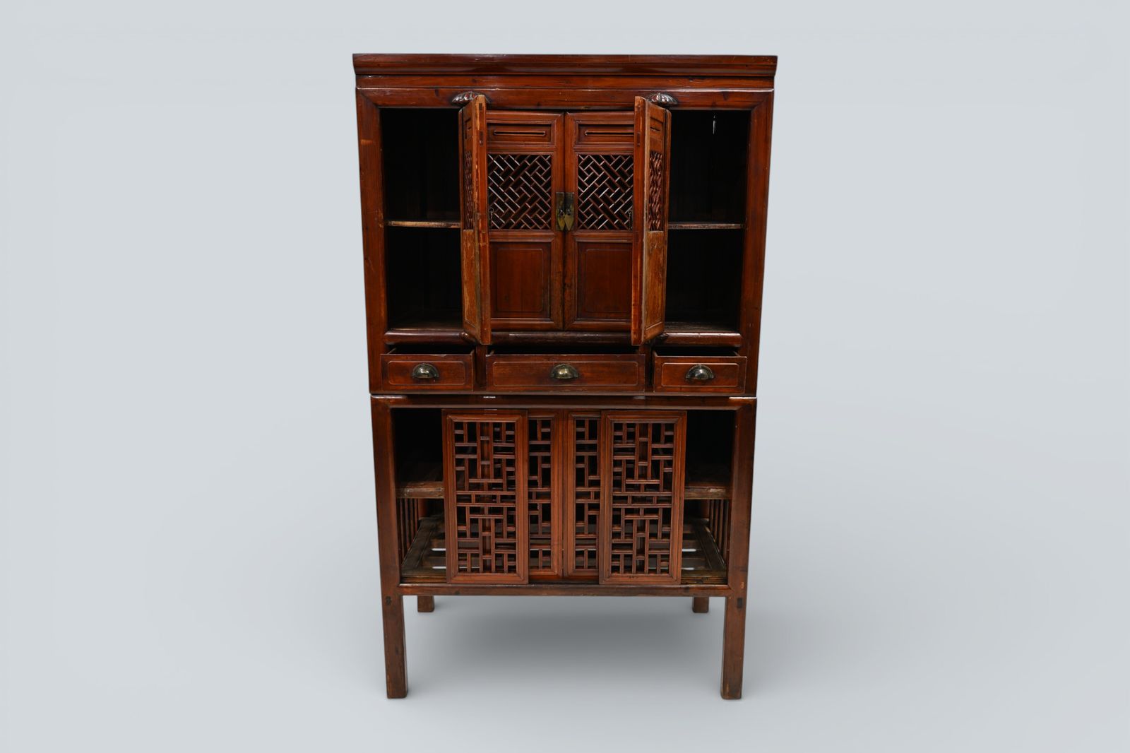 1637.0 Antique Chinese Lattice Kitchen Cabinet Lower Chicken Coop Red Free Uk Delivery* photo