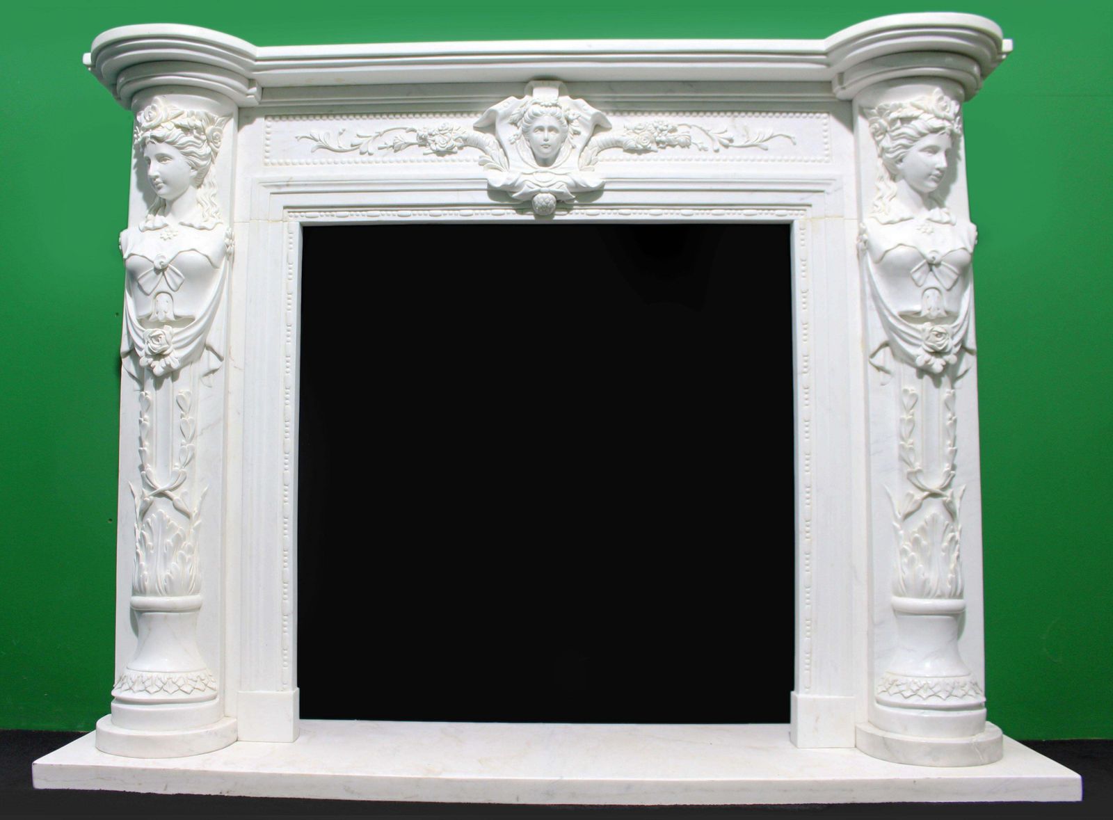 Fine Louis XVI Style Carved White Marble Fireplace Surround With Caryatid Figure photo furniture