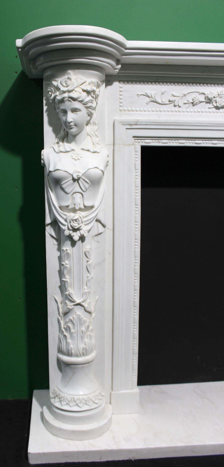 photo vinterior Fine Louis XVI Style Carved White Marble Fireplace Surround With Caryatid Figure