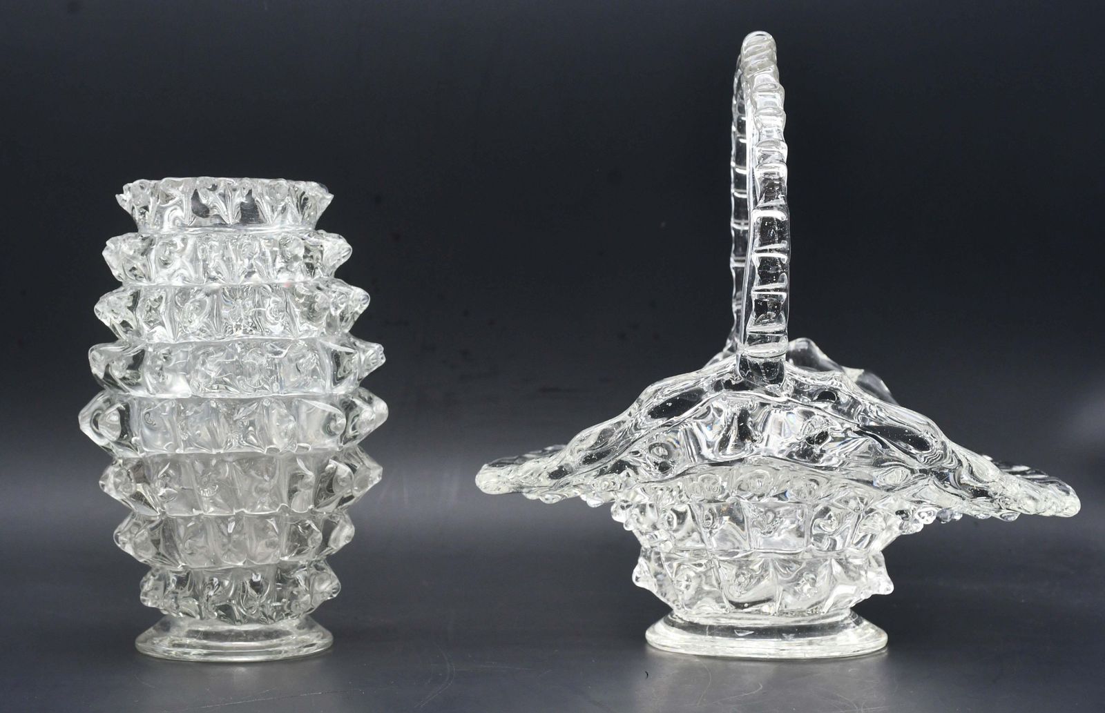 Set Of 2 Ercole Barovier Rostrato Murano Italian Glass Vase For Barovier & Toso photo furniture