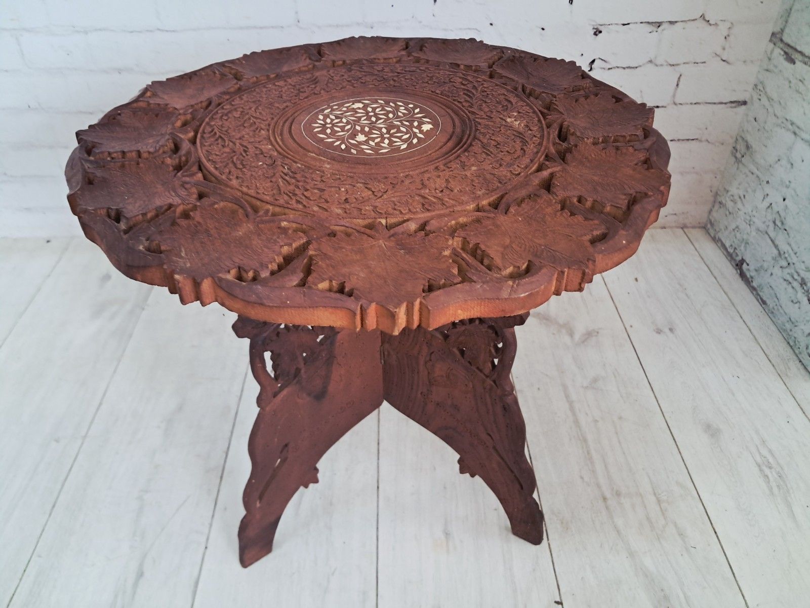 photo for sale Antique Indian Table Carved Plant Or Side Table Vintage 1920 Vintage
