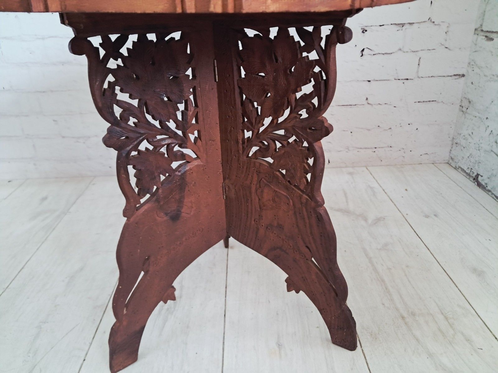 Furniture Antique Indian Table Carved Plant Or Side Table Vintage 1920 Vintage photo