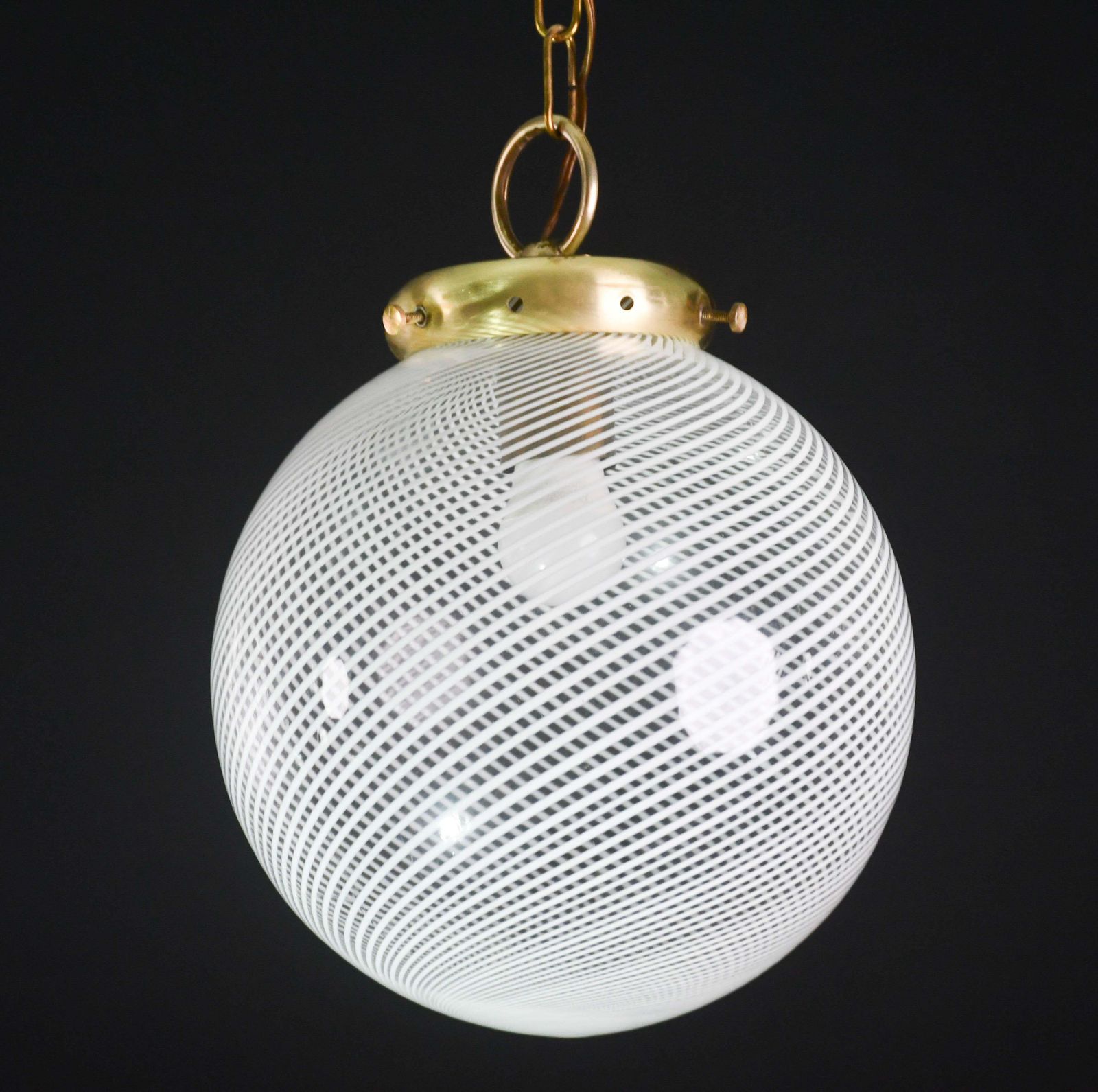 photo furniture Italian Mid Century Pendant Light With Optic Spiral Glass Globe And Restore Bras